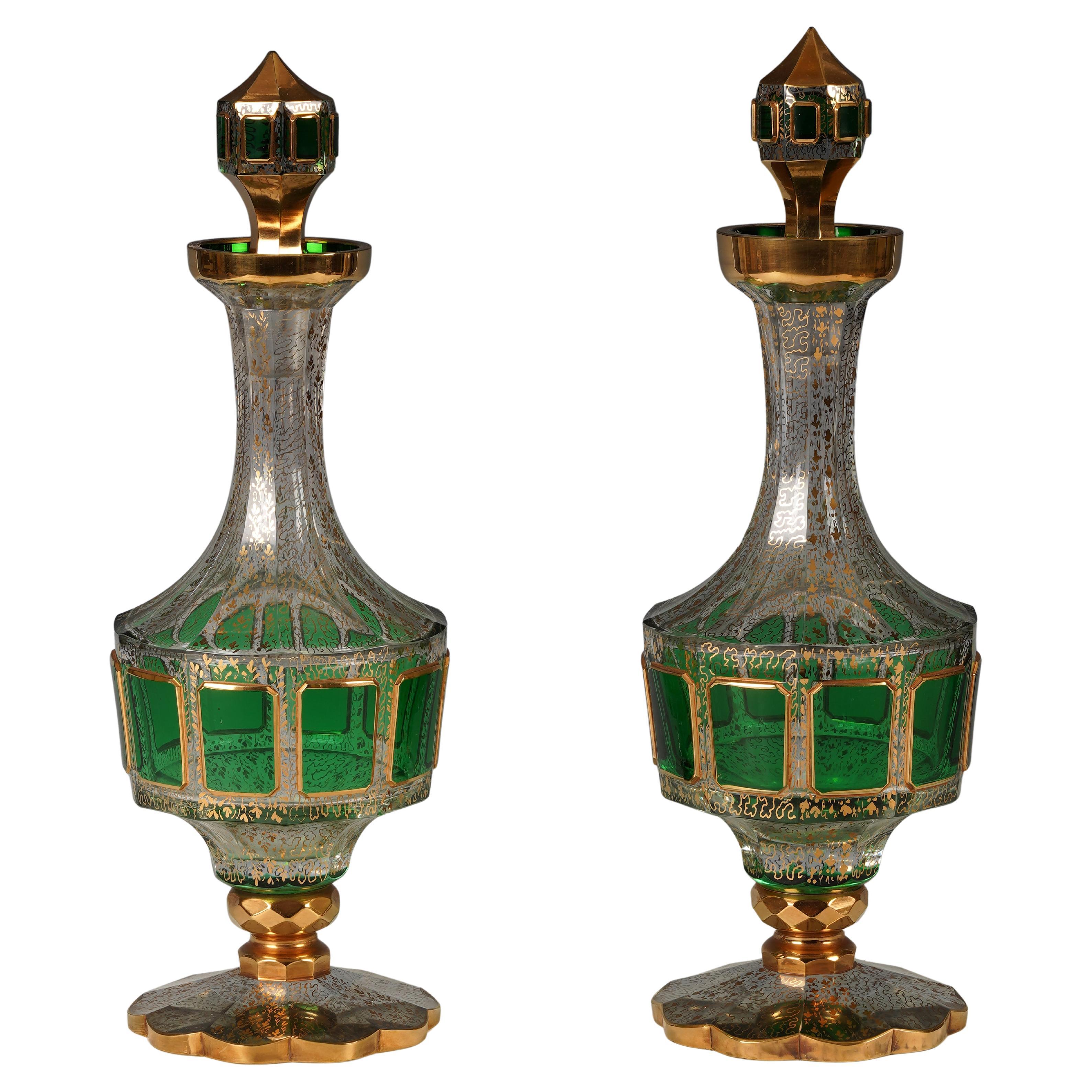 Moser Crystal Factory, Pair of Carafes, Bohemia, Circa 1890 For Sale