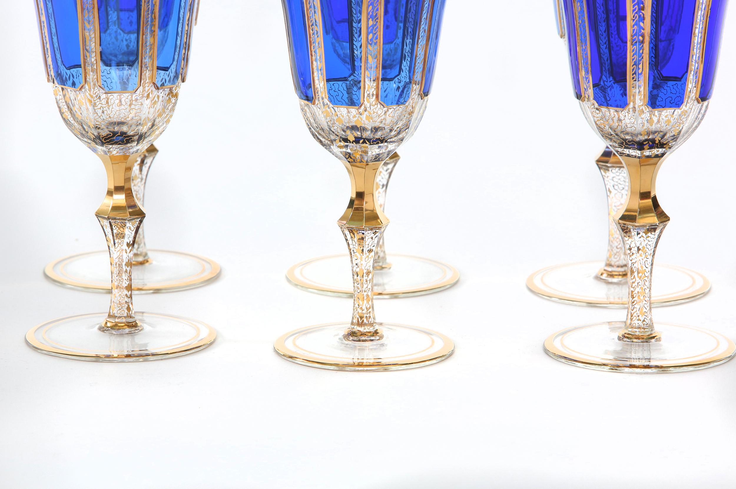 blue and gold wine glasses