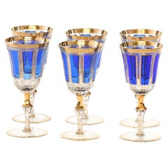 Moser Crystal Panel Cut Cobalt / Gold Wine Service