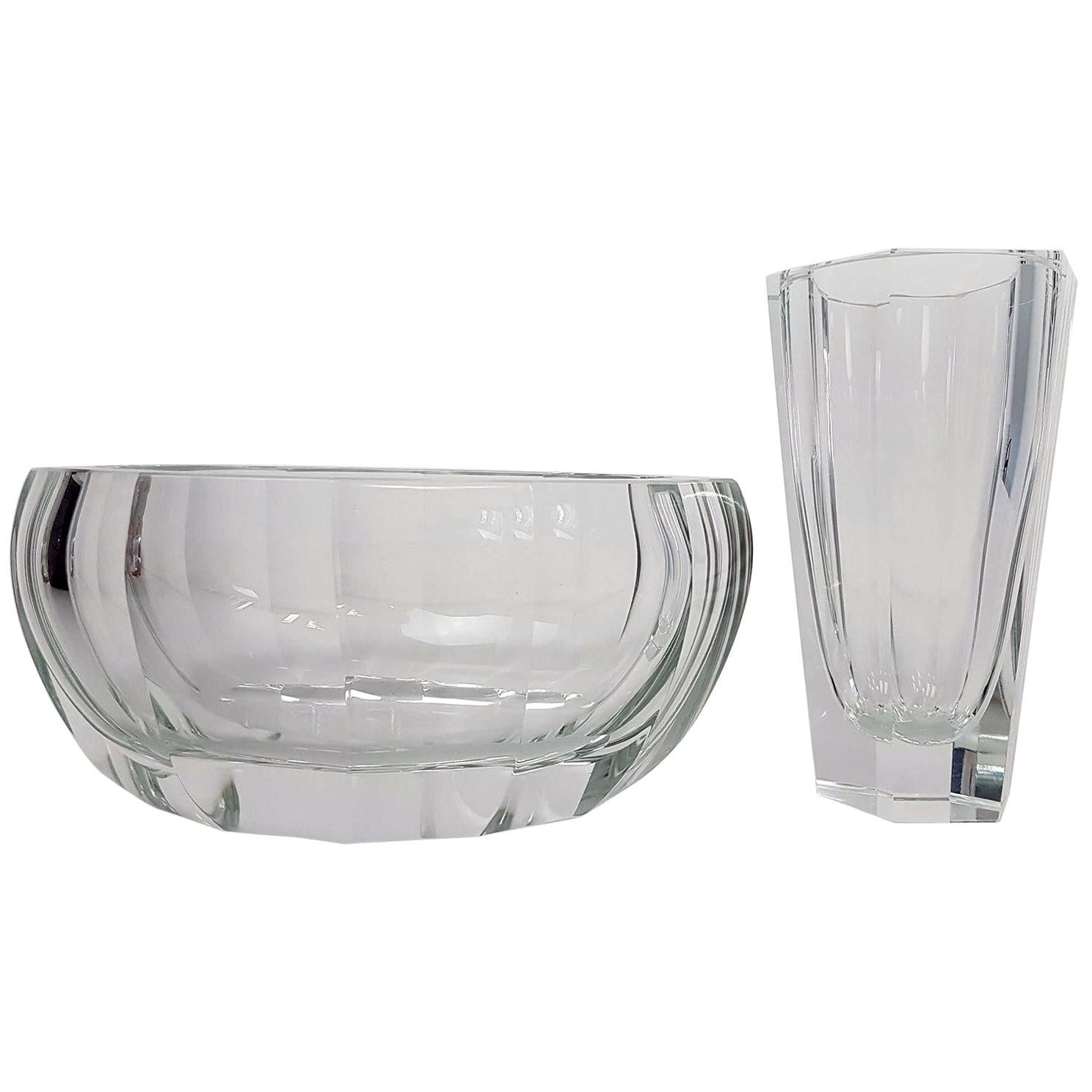 Moser Crystal Purity Clear Glass Set 'Bowl and Vase', Early 20th Century For Sale