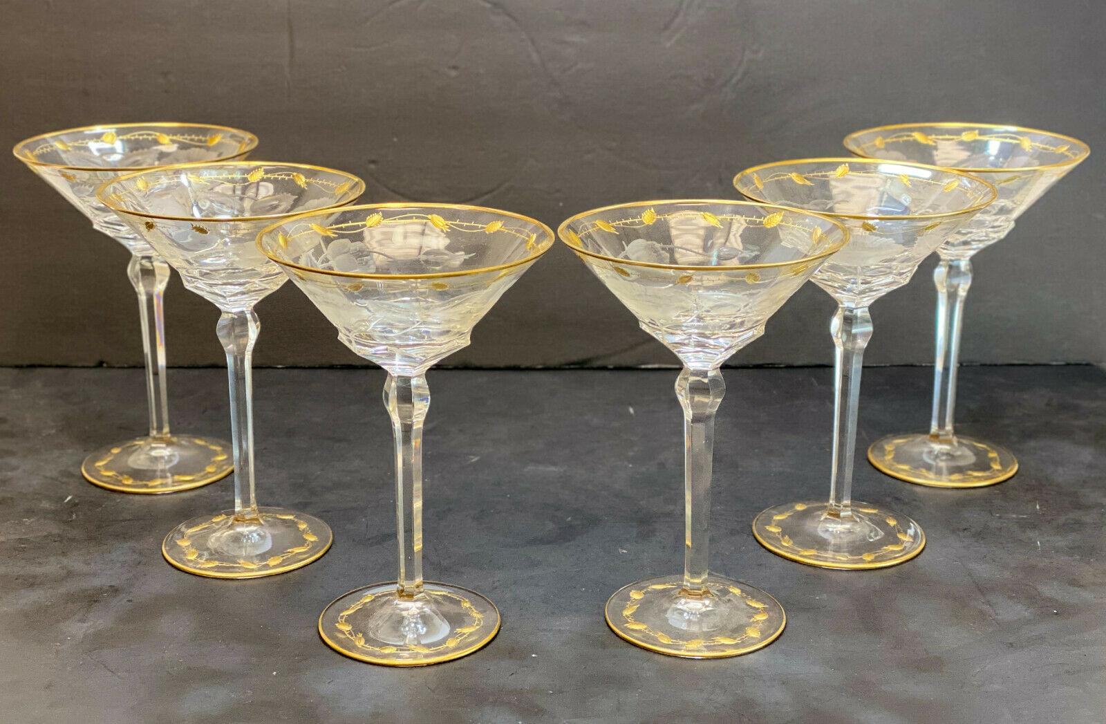 European Moser Cut Glass and Gilt Drink-Ware Service Goblets in Paula Service for 6 For Sale