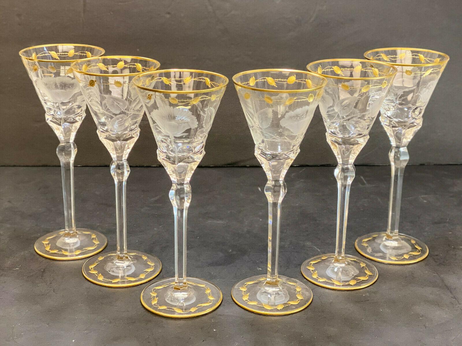 Early 20th Century Moser Cut Glass and Gilt Drink-Ware Service Goblets in Paula Service for 6 For Sale