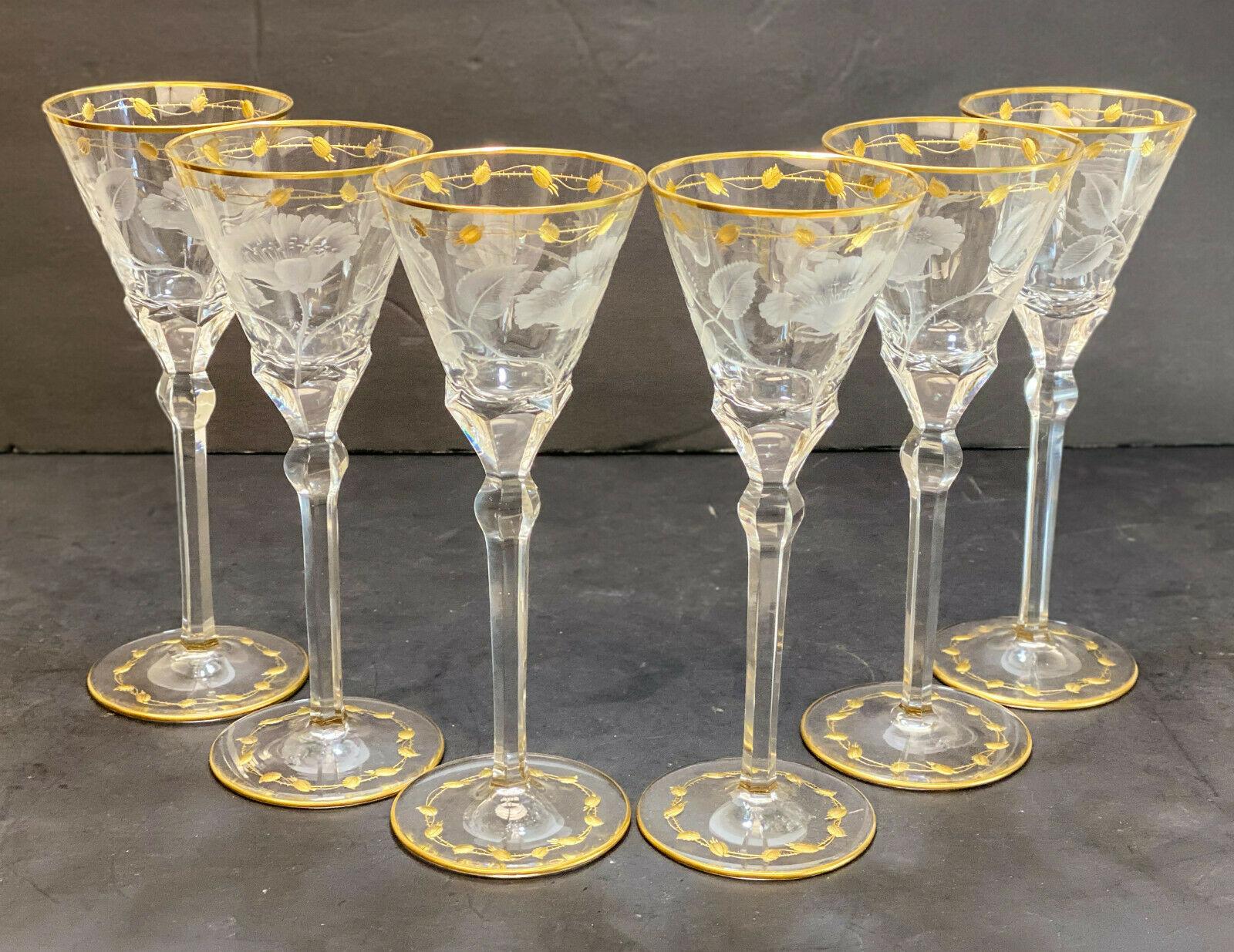 Art Glass Moser Cut Glass and Gilt Drink-Ware Service Goblets in Paula Service for 6 For Sale