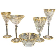 Antique Moser Cut Glass and Gilt Drink-Ware Service Goblets in Paula Service for 6