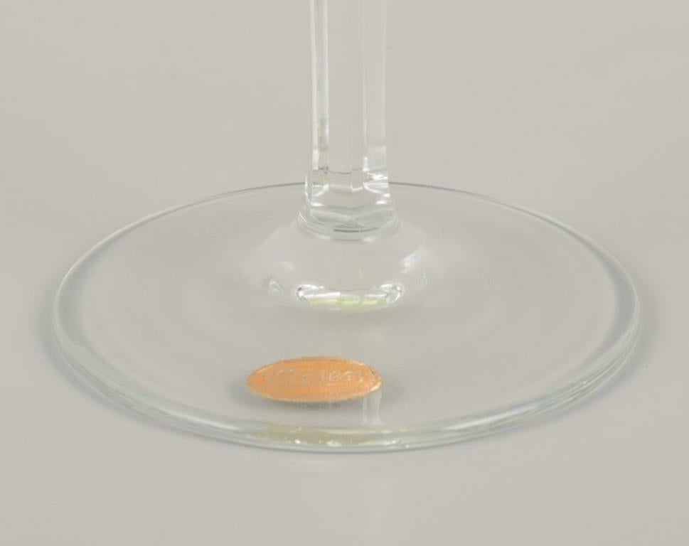 Glass Moser, Czech Republic. Six tall white wine glasses in clear and green glass For Sale