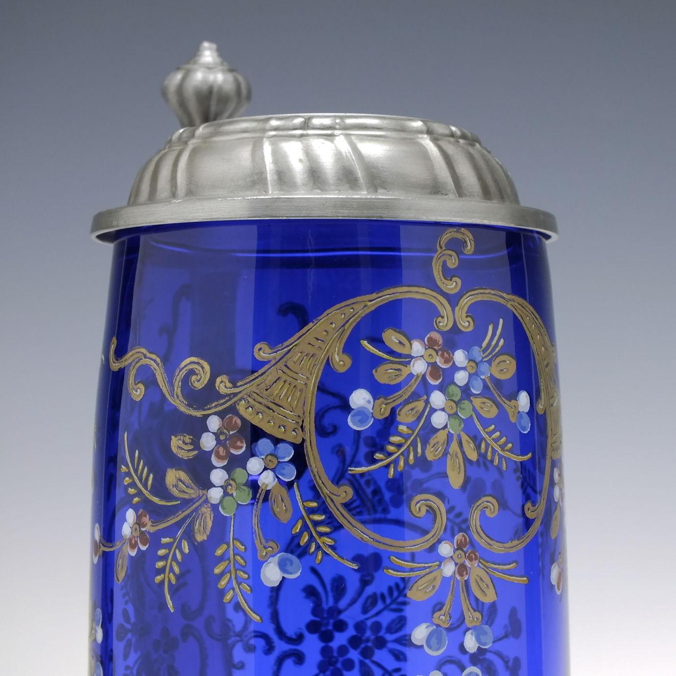 Late 19th Century Moser Enamelled and Gilded 19th Century Blue Glass Beer Stein c1880