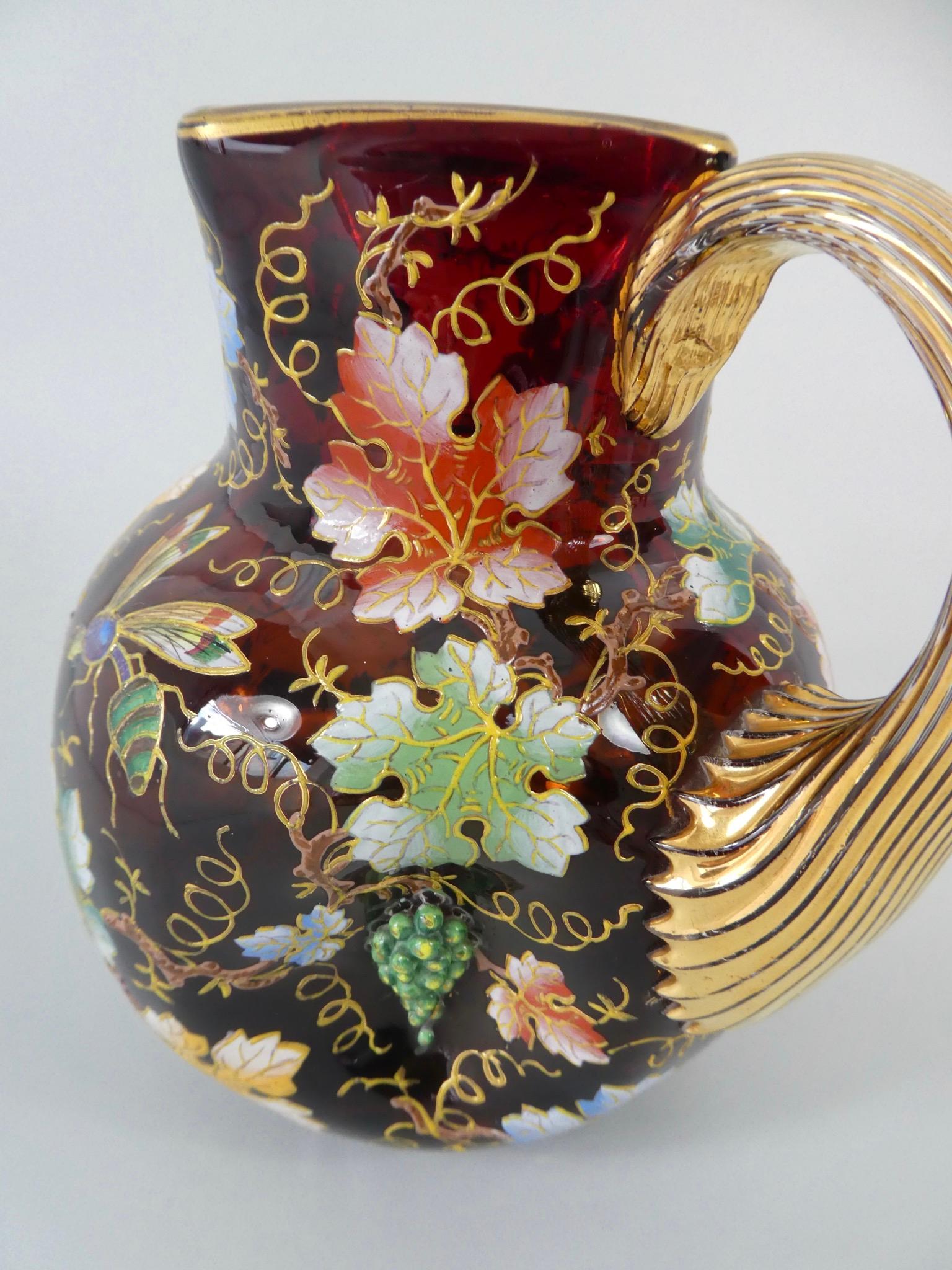 Moser Enamelled Ruby Glass Ewer, circa 1890 3