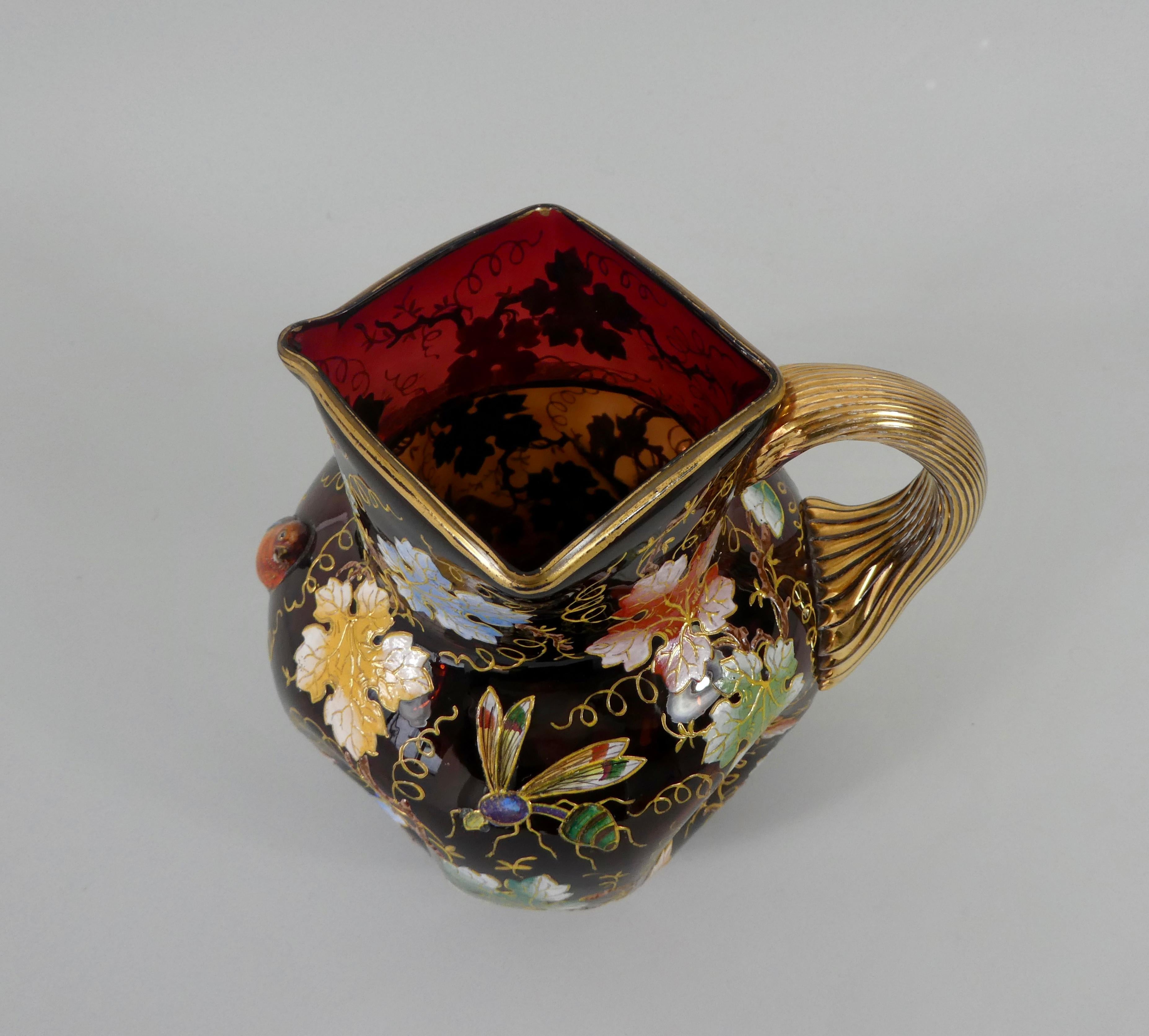 Moser Enamelled Ruby Glass Ewer, circa 1890 4