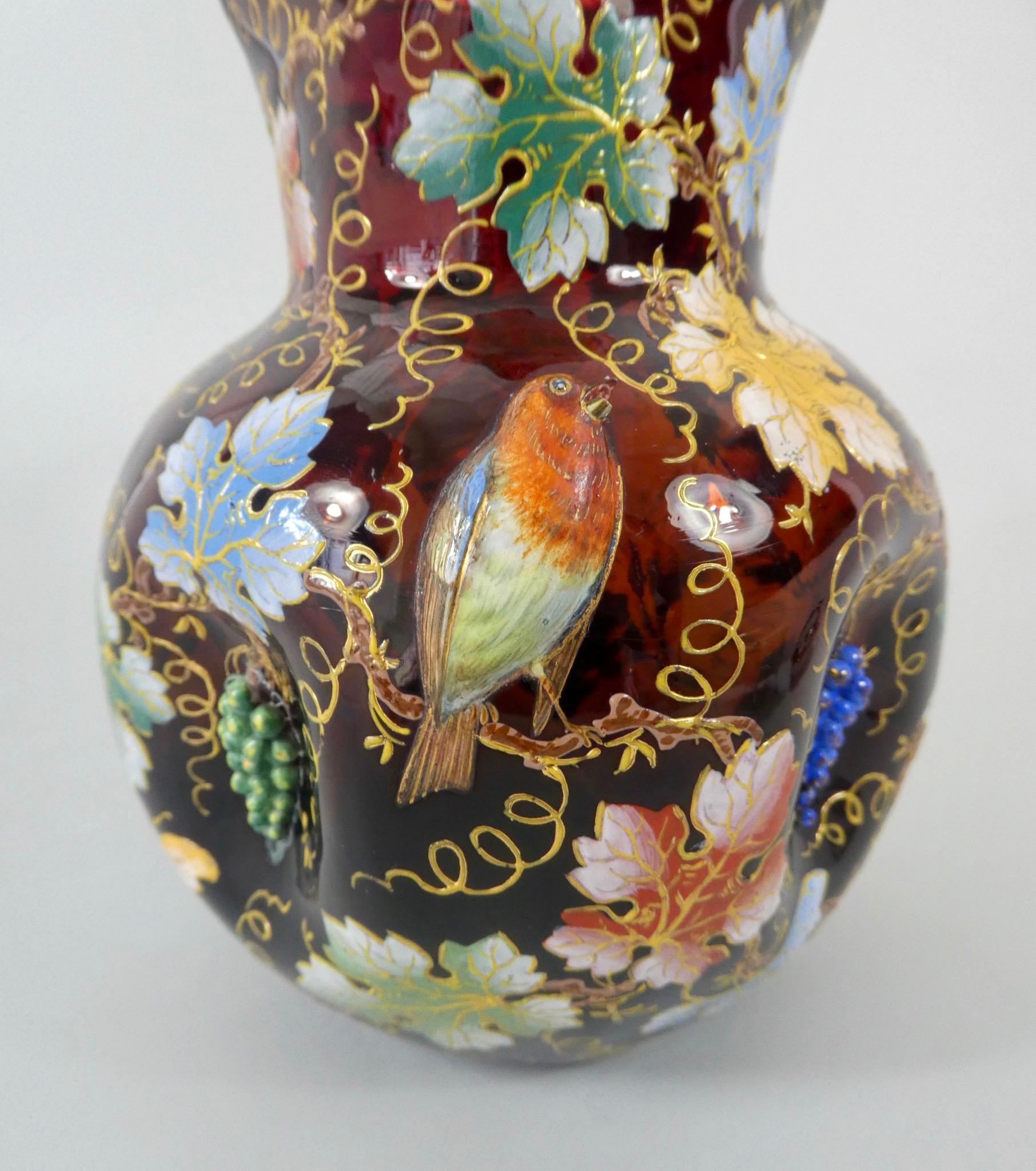 Bohemian Moser Enamelled Ruby Glass Ewer, circa 1890