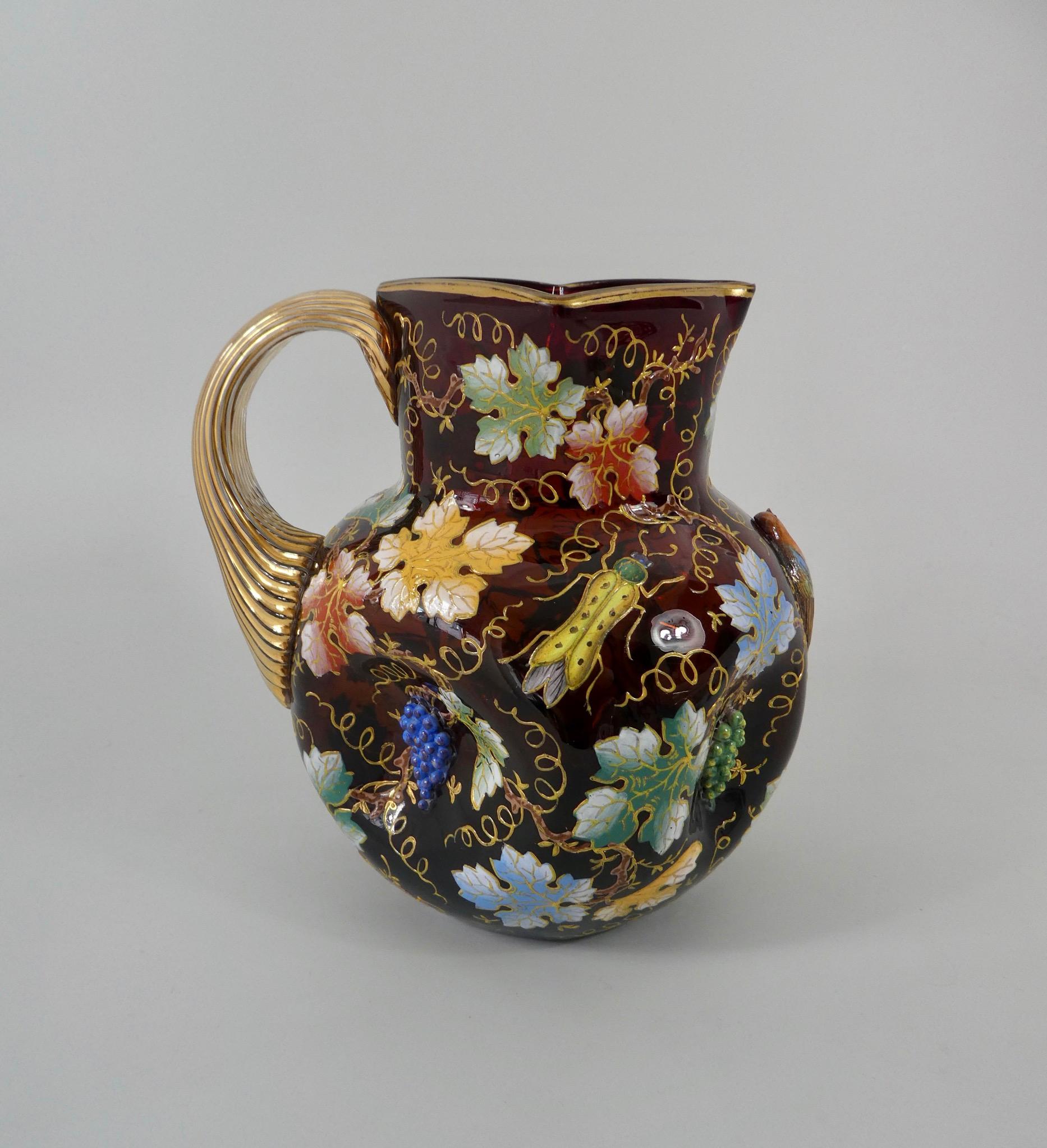 Czech Moser Enamelled Ruby Glass Ewer, circa 1890