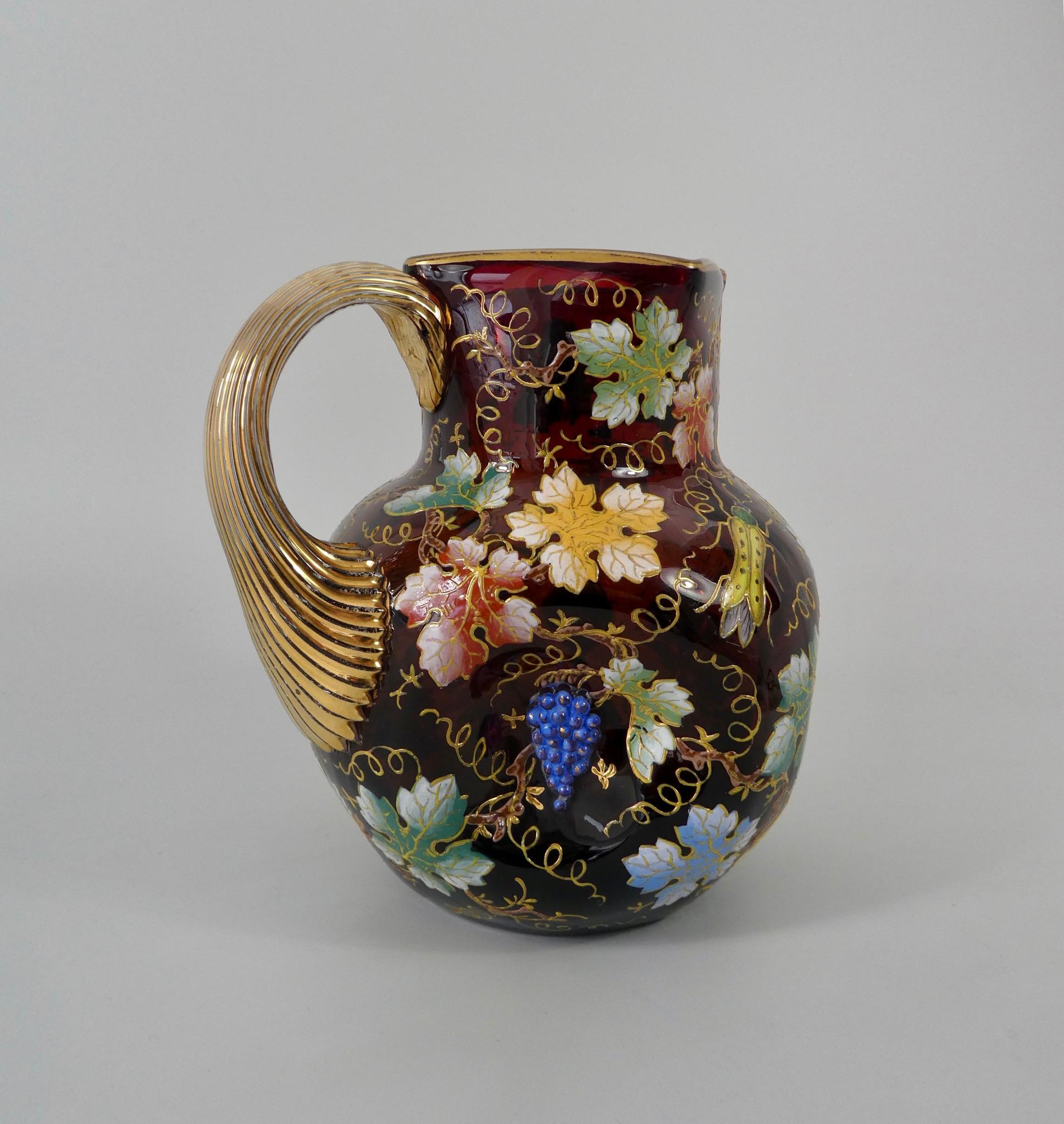 Enameled Moser Enamelled Ruby Glass Ewer, circa 1890