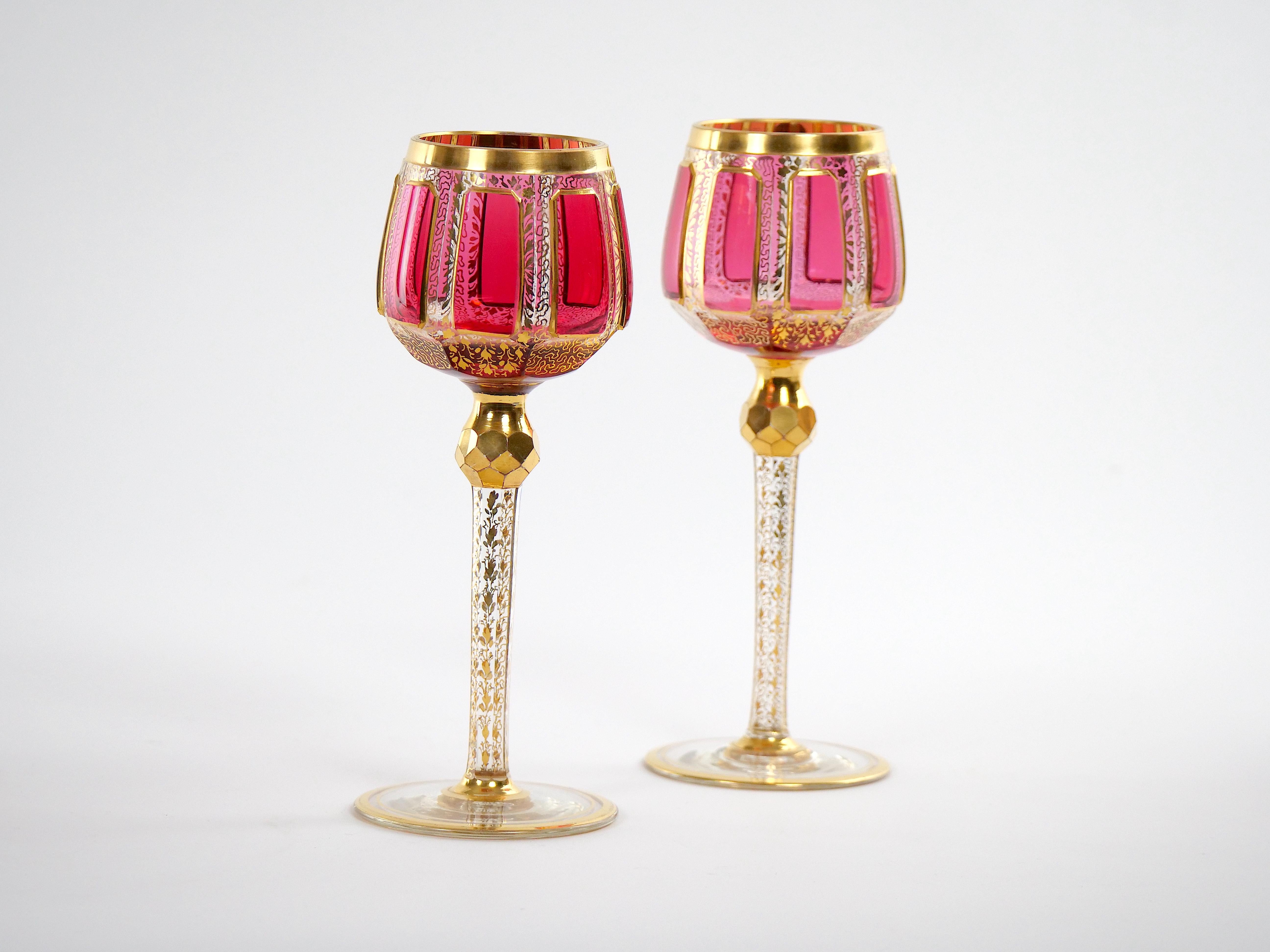 Moser Gilt Gold Enameled Pink Paneled wine Service / 12 People For Sale 4