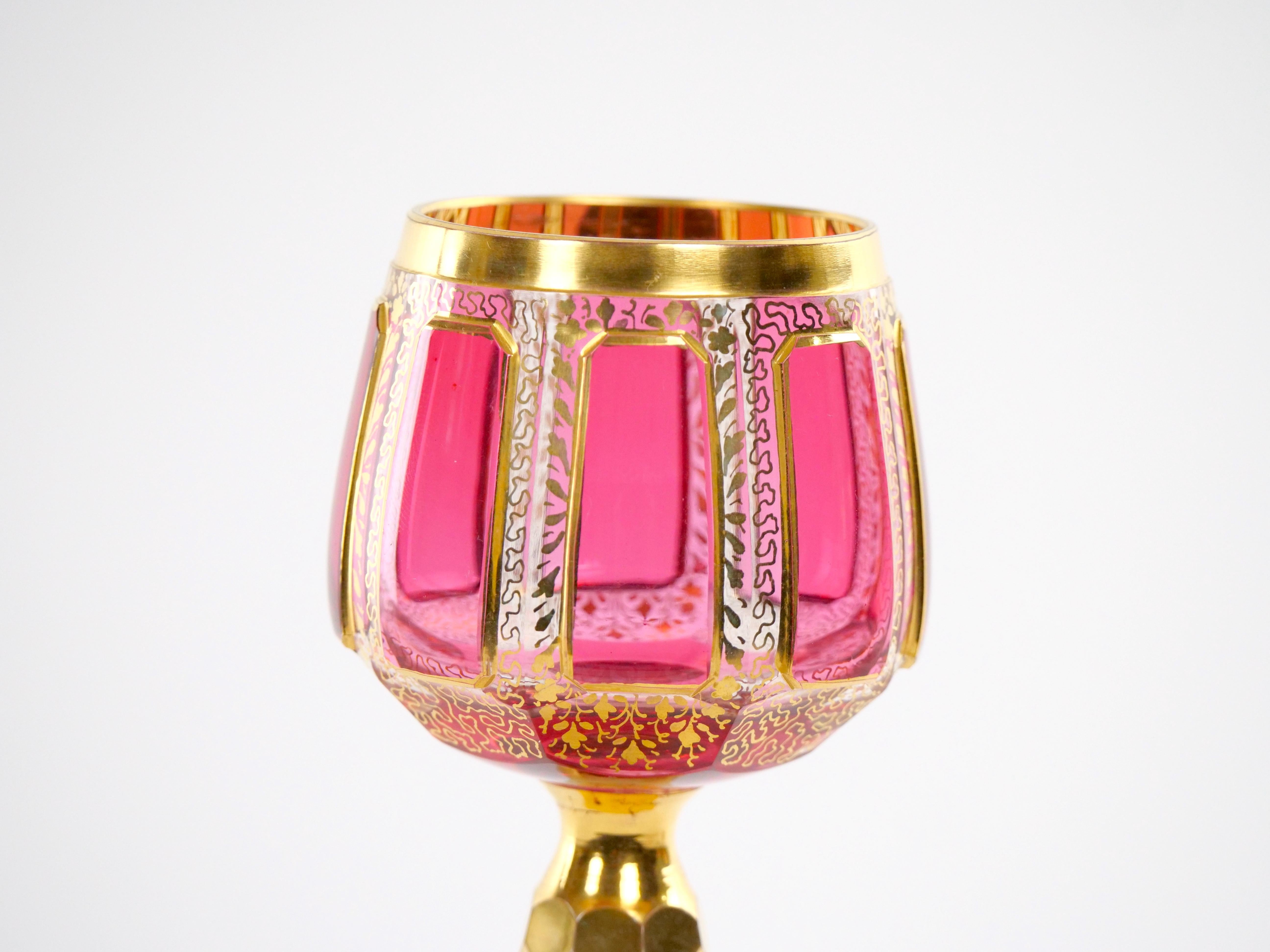 Moser Gilt Gold Enameled Pink Paneled wine Service / 12 People For Sale 5
