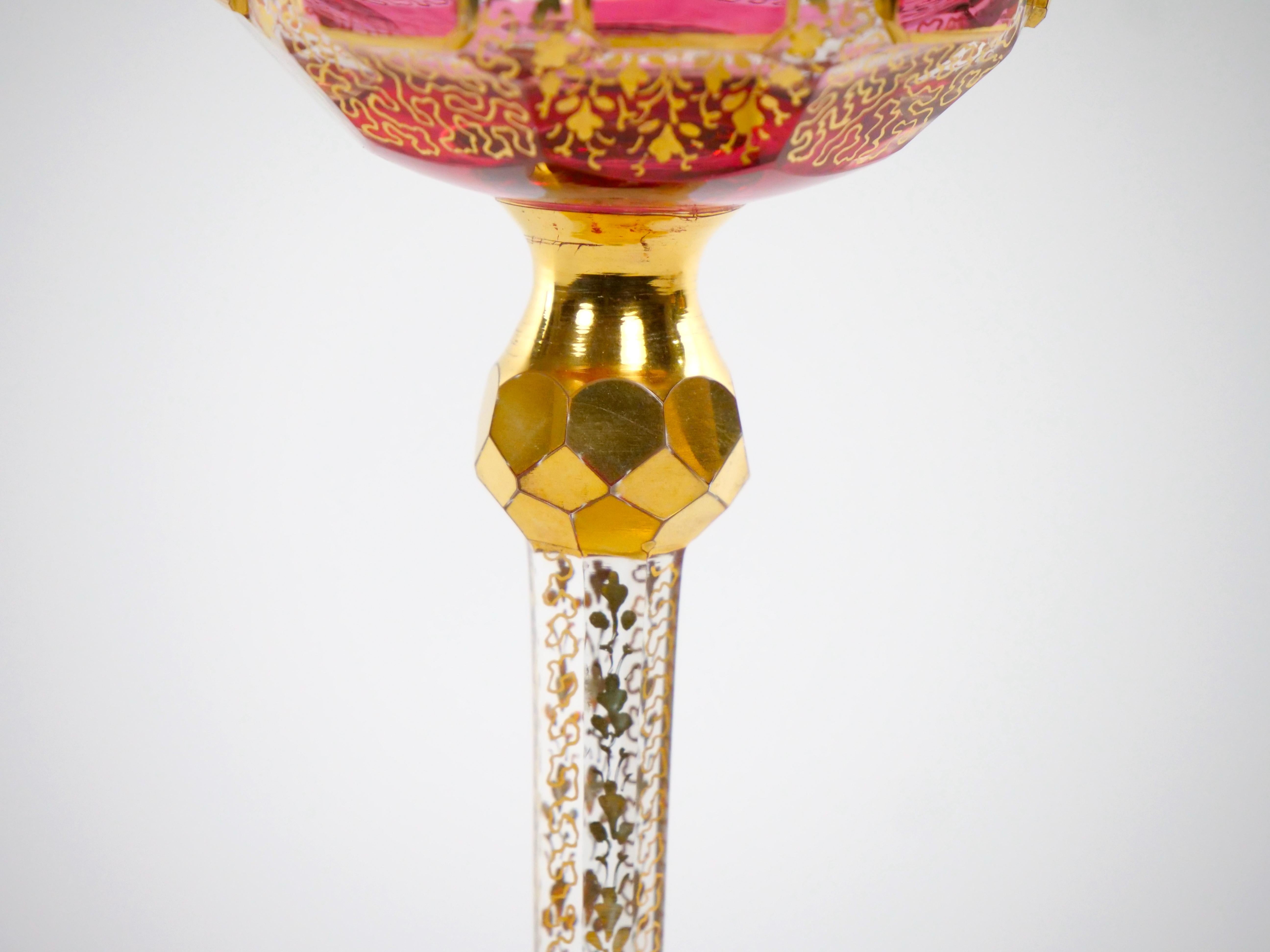 Moser Gilt Gold Enameled Pink Paneled wine Service / 12 People For Sale 8