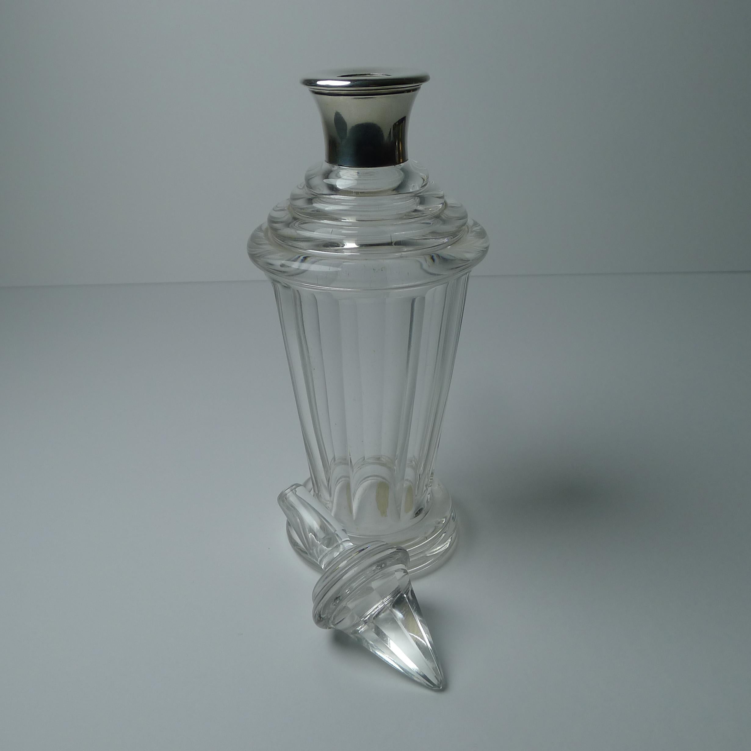 Mid-20th Century Moser Glass & 800 Silver Liqueur Decanter and Six Shot Glasses For Sale