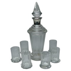 Moser Glass & 800 Silver Liqueur Decanter and Six Shot Glasses