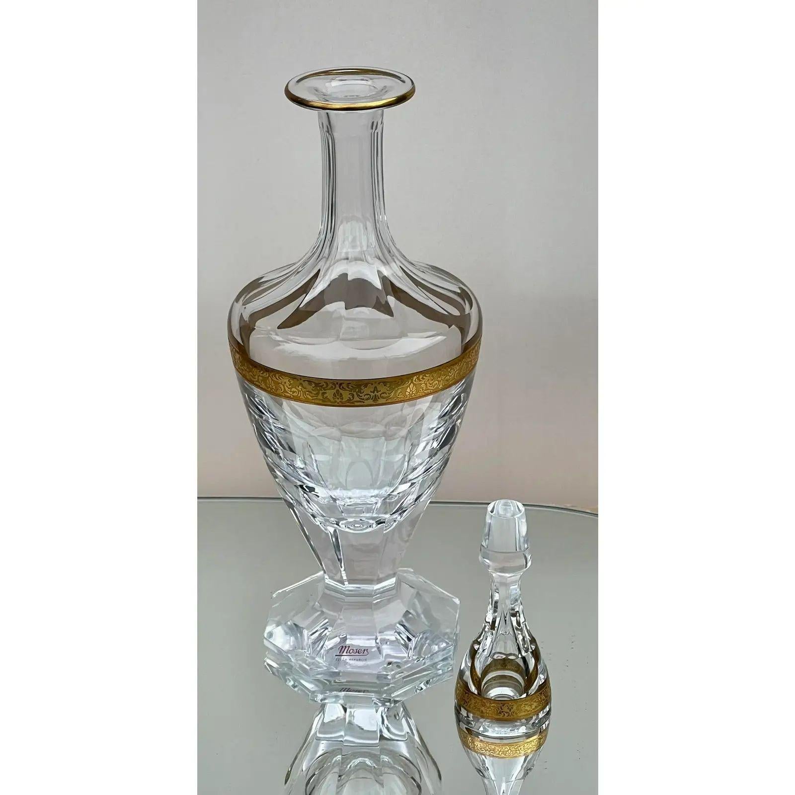 Moser Gold Encrusted Crystal Carlsbad Decanter, 1980s In Good Condition For Sale In LOS ANGELES, CA