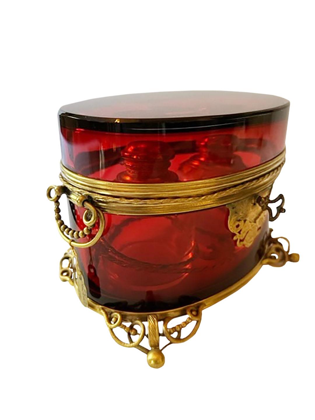 Late 19th Century Moser Grand Tour Crystal Box With Scent Bottles  For Sale
