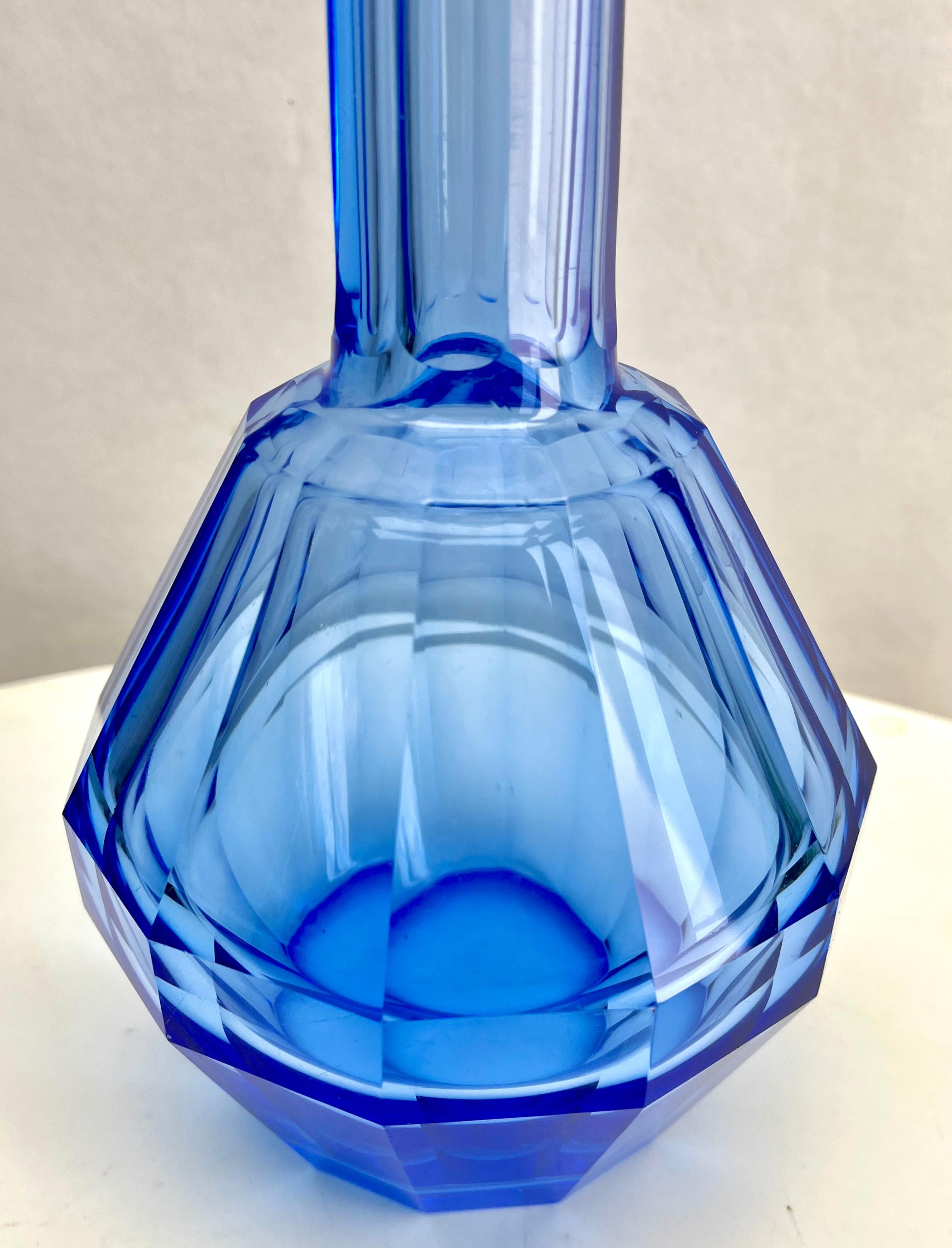 Moser is a Czech company 1857s Large Crystal Faceted Decanter Cobalt blue For Sale 5