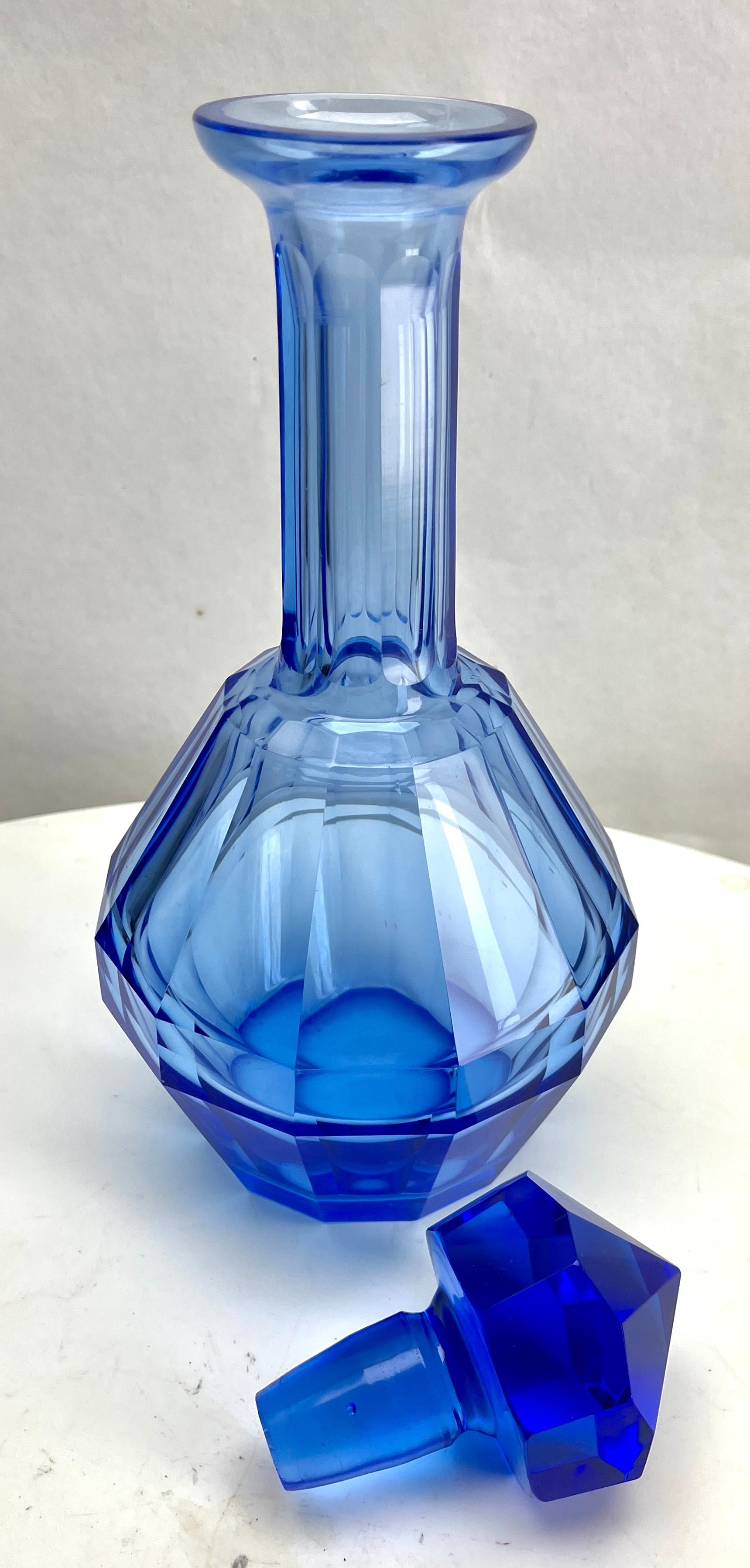 Moser is a Czech company 1857s Large Crystal Faceted Decanter Cobalt blue For Sale 6