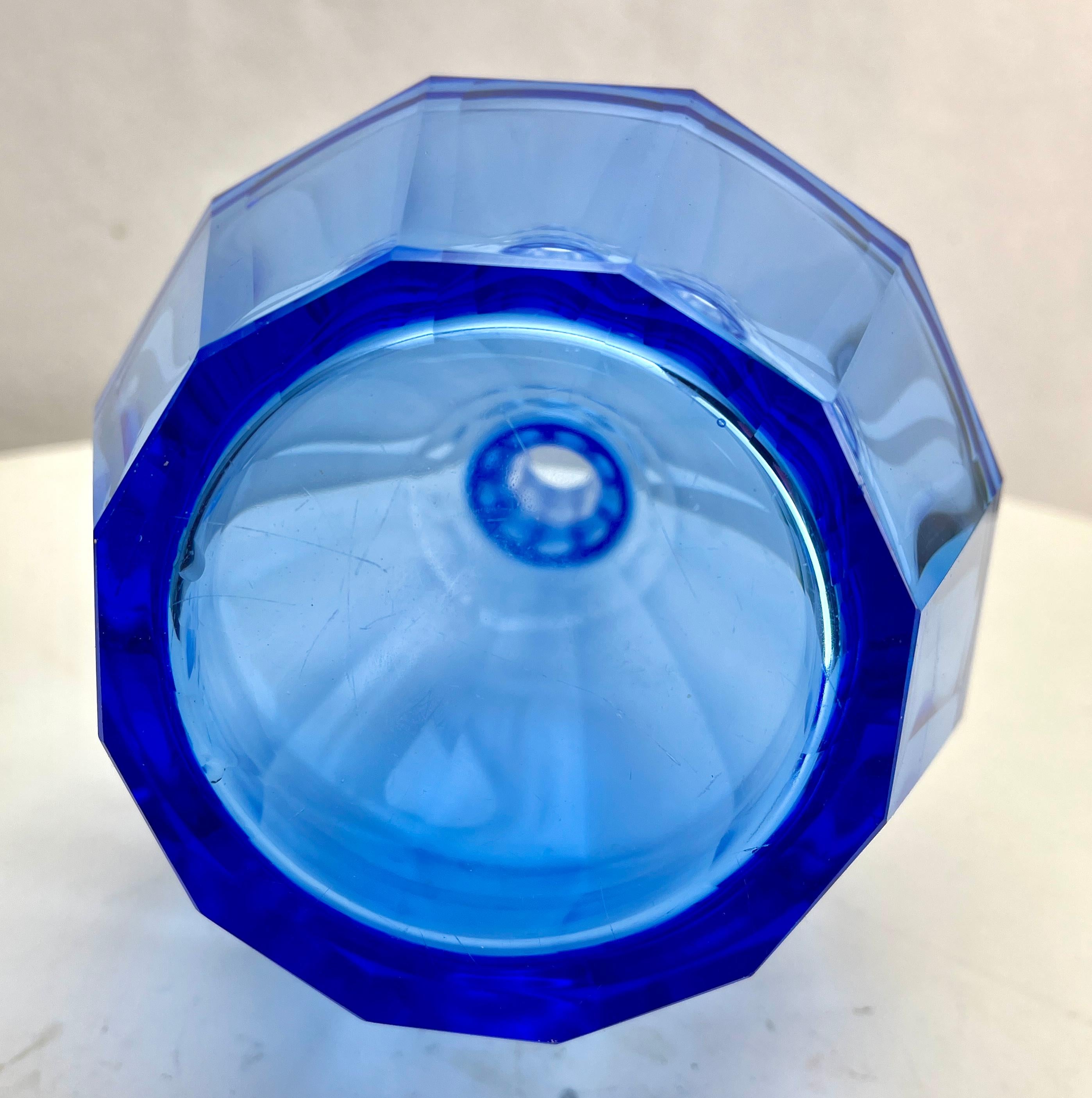 Moser is a Czech company 1857s Large Crystal Faceted Decanter Cobalt blue For Sale 7