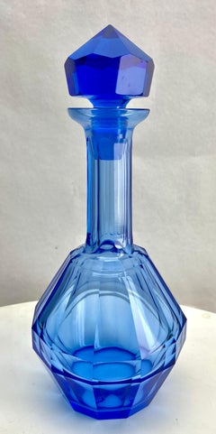Moser is a Czech company 1857s Large Crystal Faceted Decanter Cobalt blue