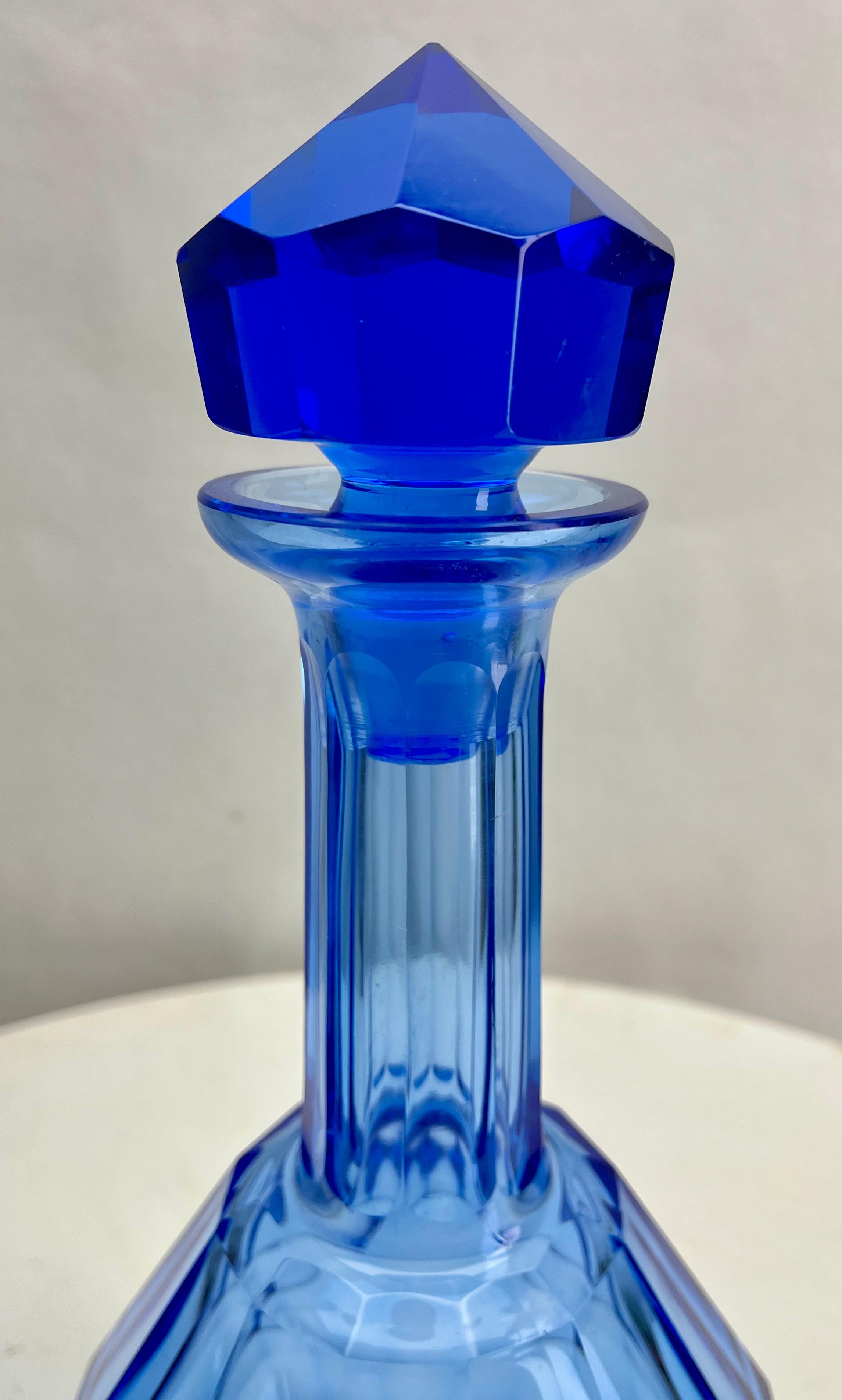 20th Century Moser is a Czech company 1857s Large Crystal Faceted Decanter Cobalt blue For Sale