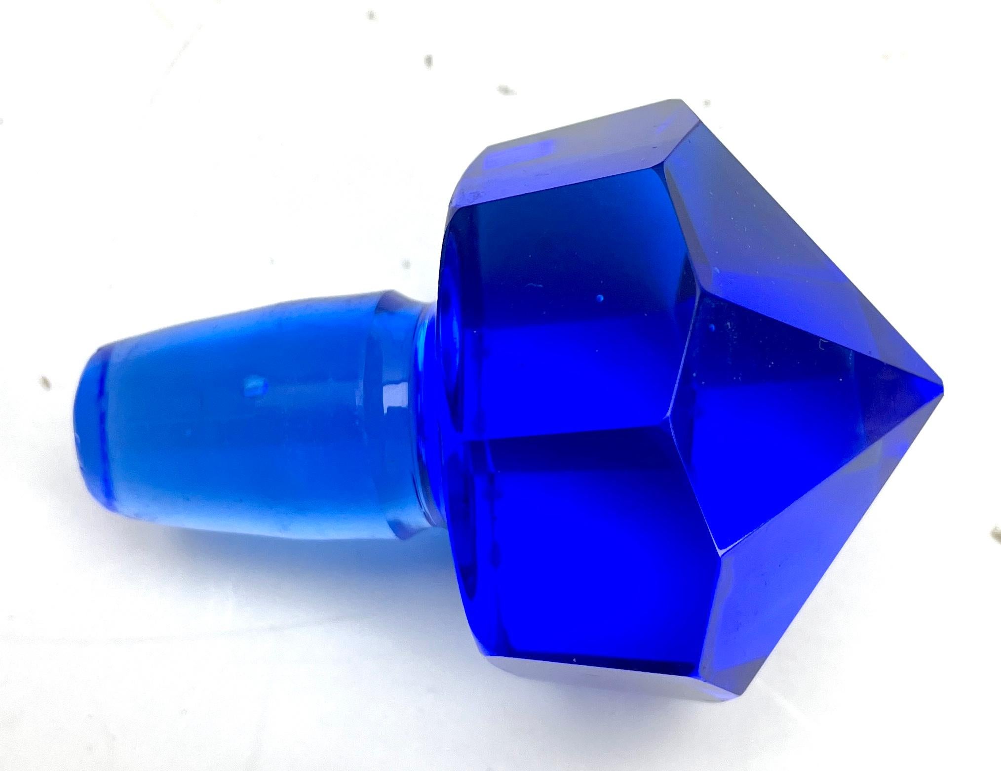 Moser is a Czech company 1857s Large Crystal Faceted Decanter Cobalt blue For Sale 1