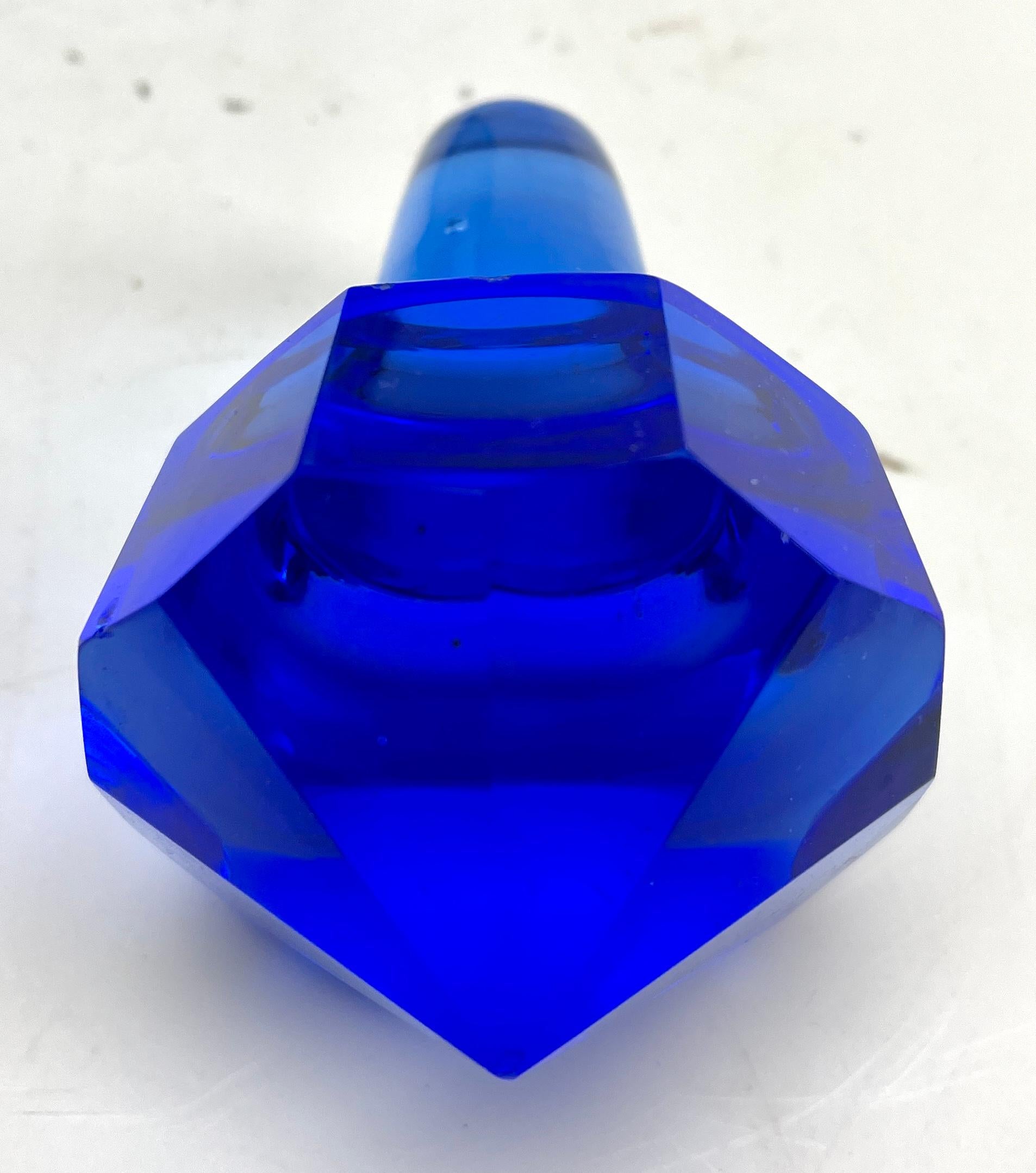 Moser is a Czech company 1857s Large Crystal Faceted Decanter Cobalt blue For Sale 2
