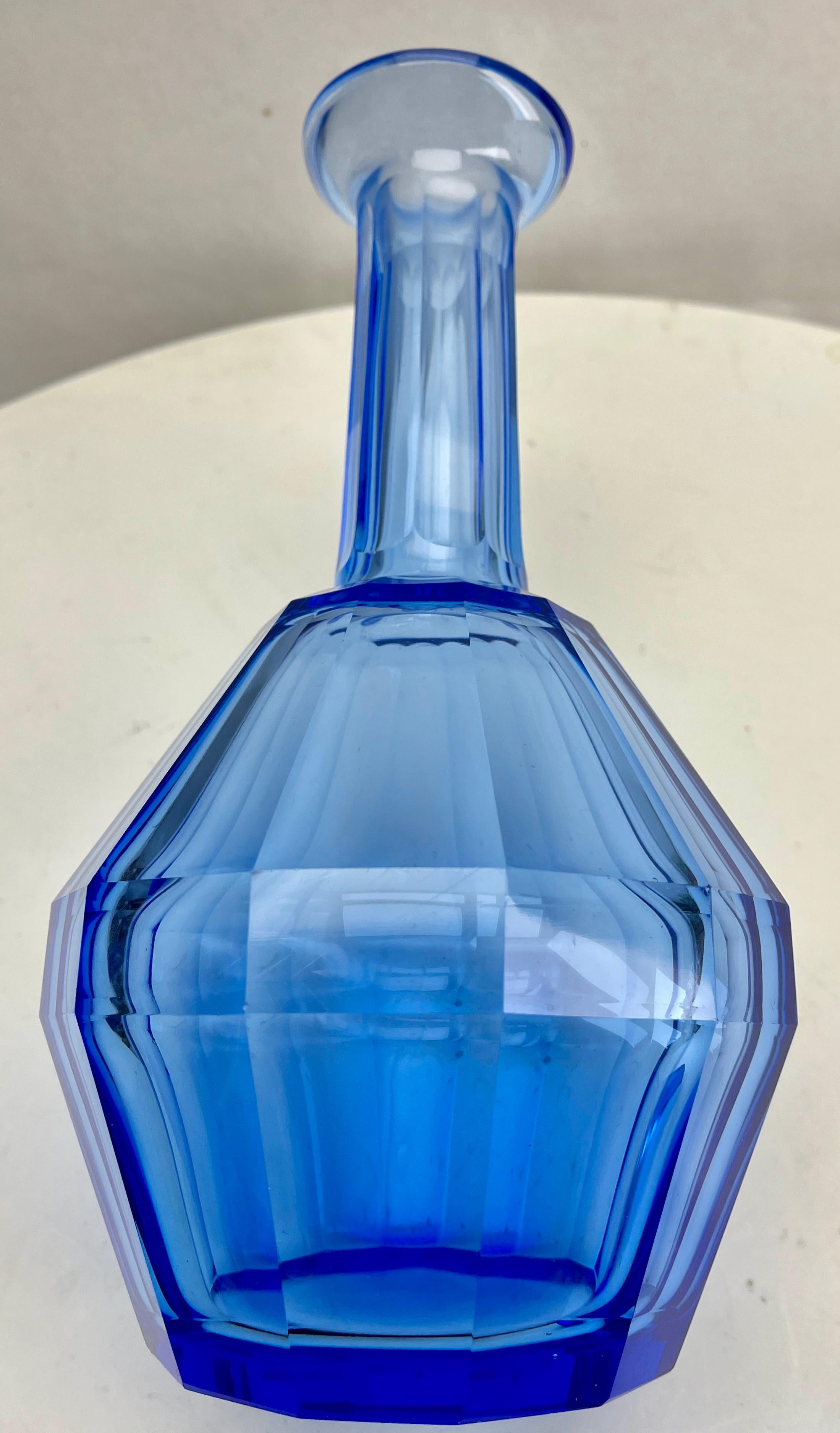 Moser is a Czech company 1857s Large Crystal Faceted Decanter Cobalt blue For Sale 3