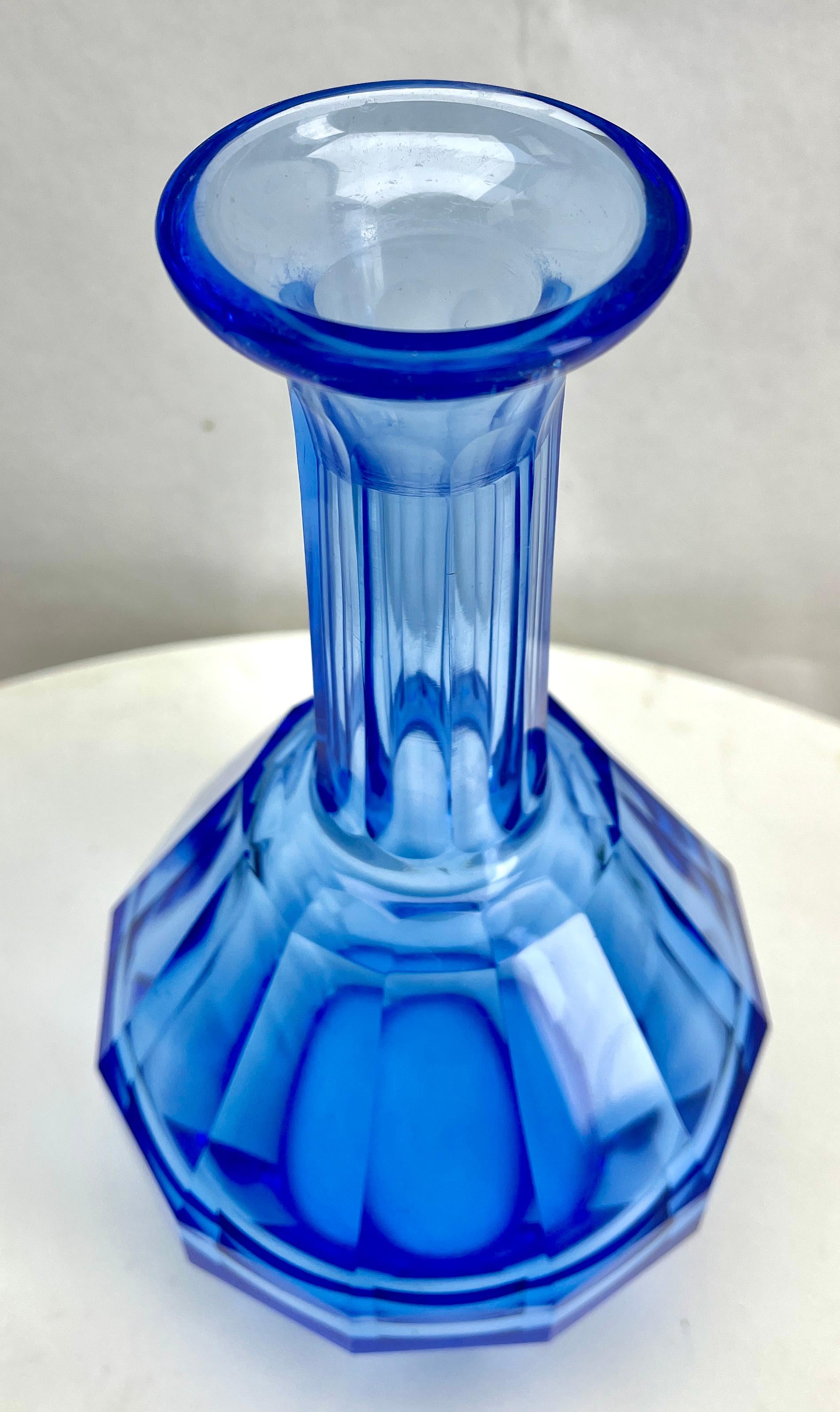 Moser is a Czech company 1857s Large Crystal Faceted Decanter Cobalt blue For Sale 4