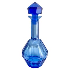 Moser is a Czech company 1857s Large Crystal Faceted Decanter Cobalt blue
