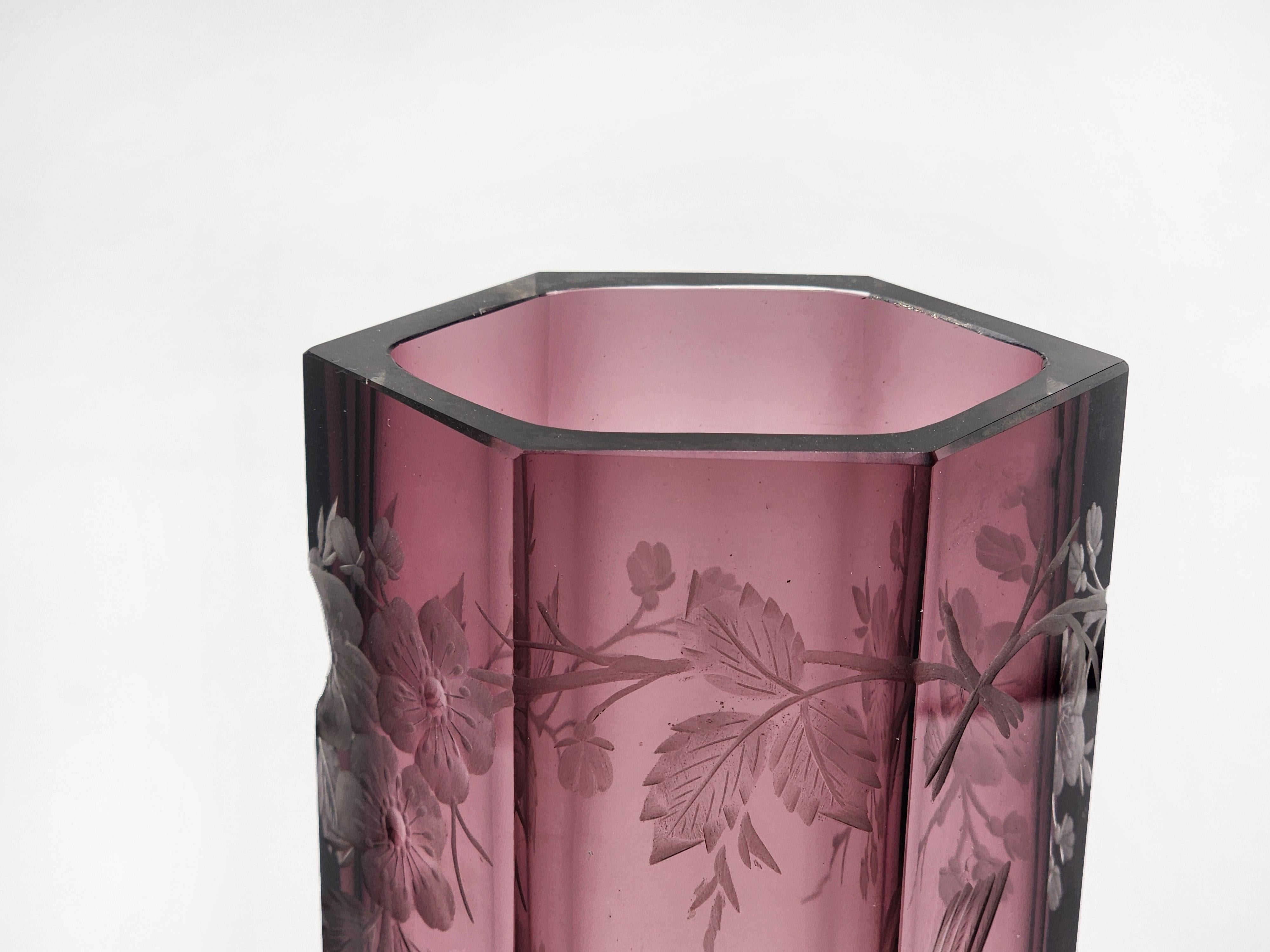 Art Deco Moser Karlsbad carved glass vase For Sale