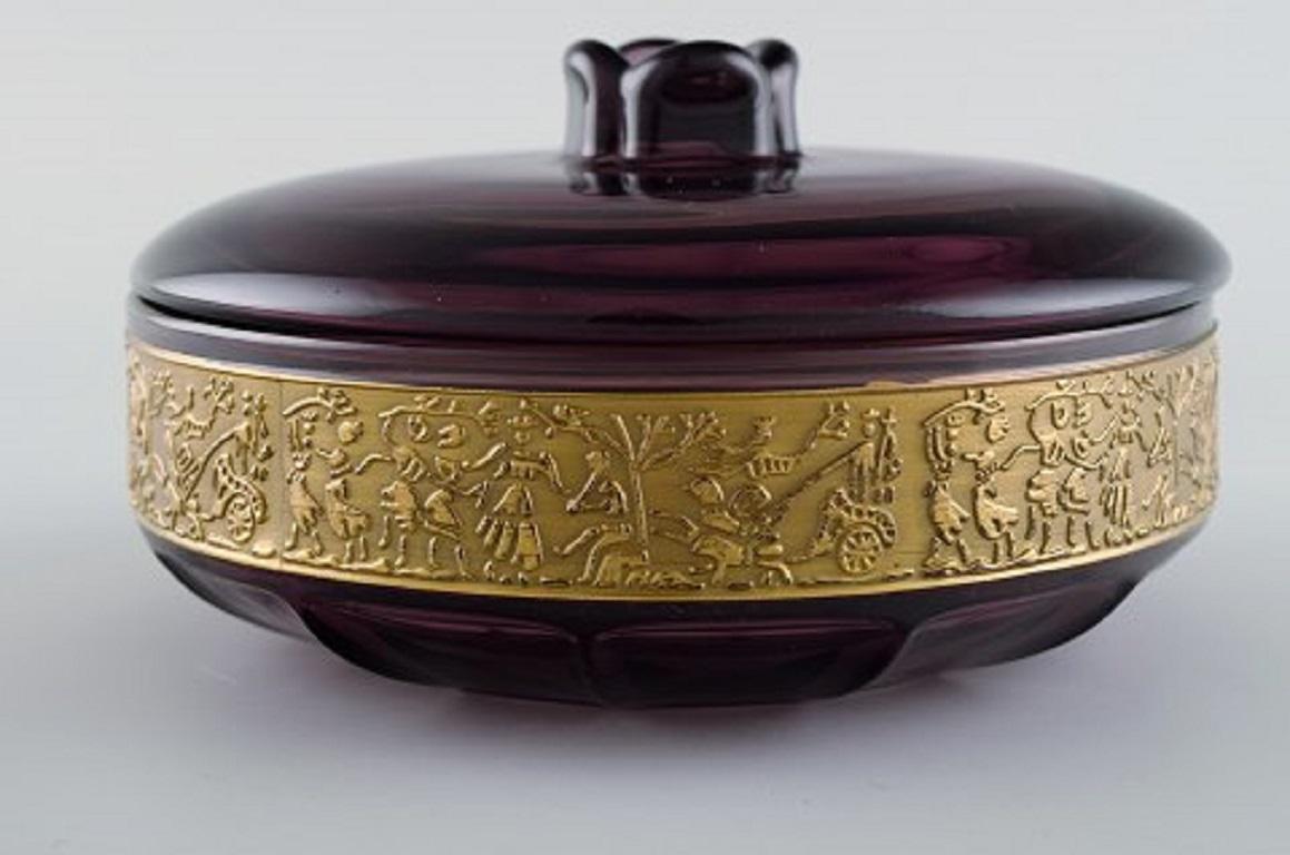 Moser Karlsbad-Keramikgefäß mit Deckel aus lila Kunstglas, 1930er/40er Jahre (Tschechisch)