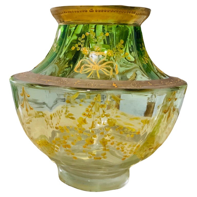 Moser Light Green Gilt Glass Centerpiece Vase For Sale