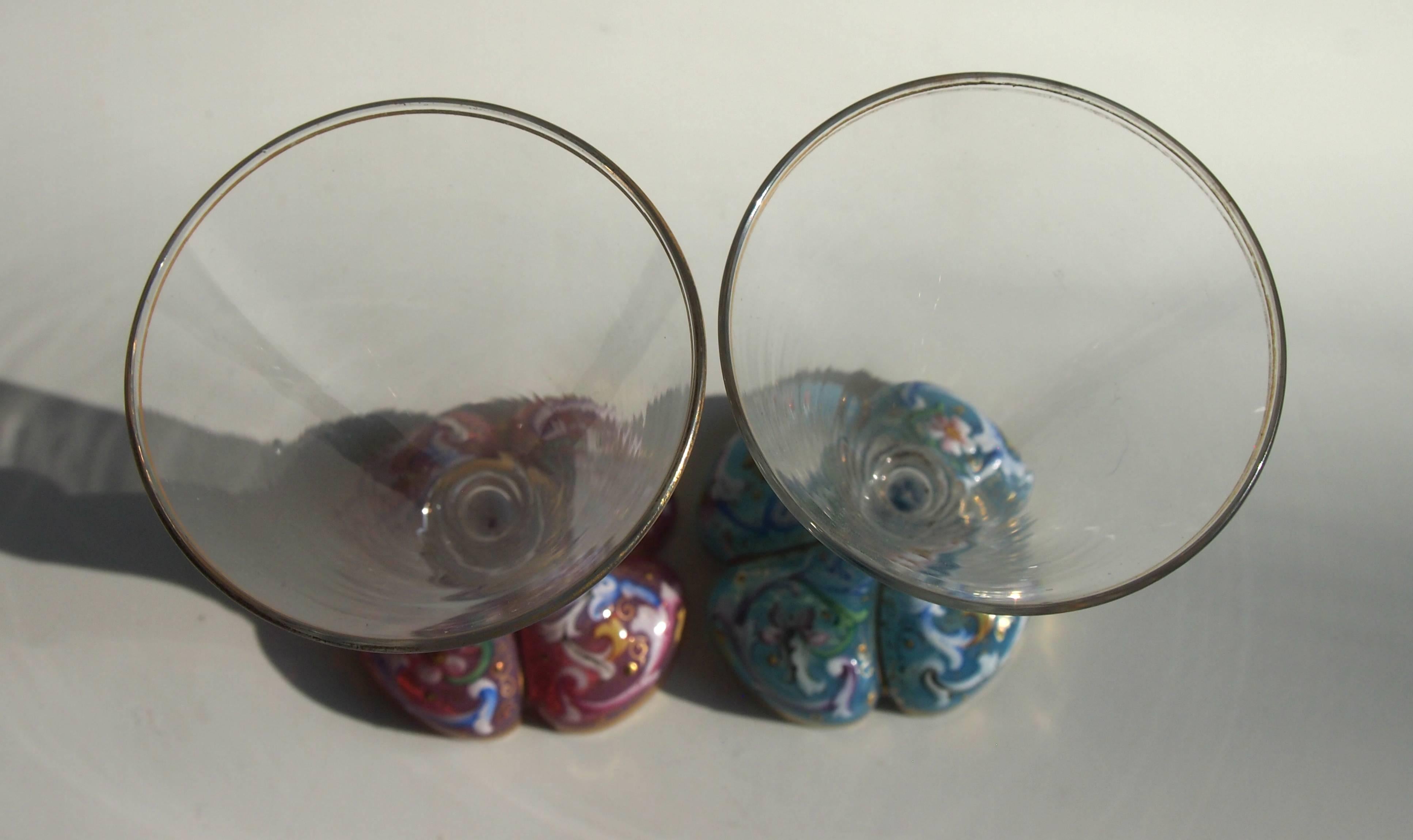 Late 19th Century Moser Pair of Art Nouveau Pink and Blue Opal Liquor Glasses
