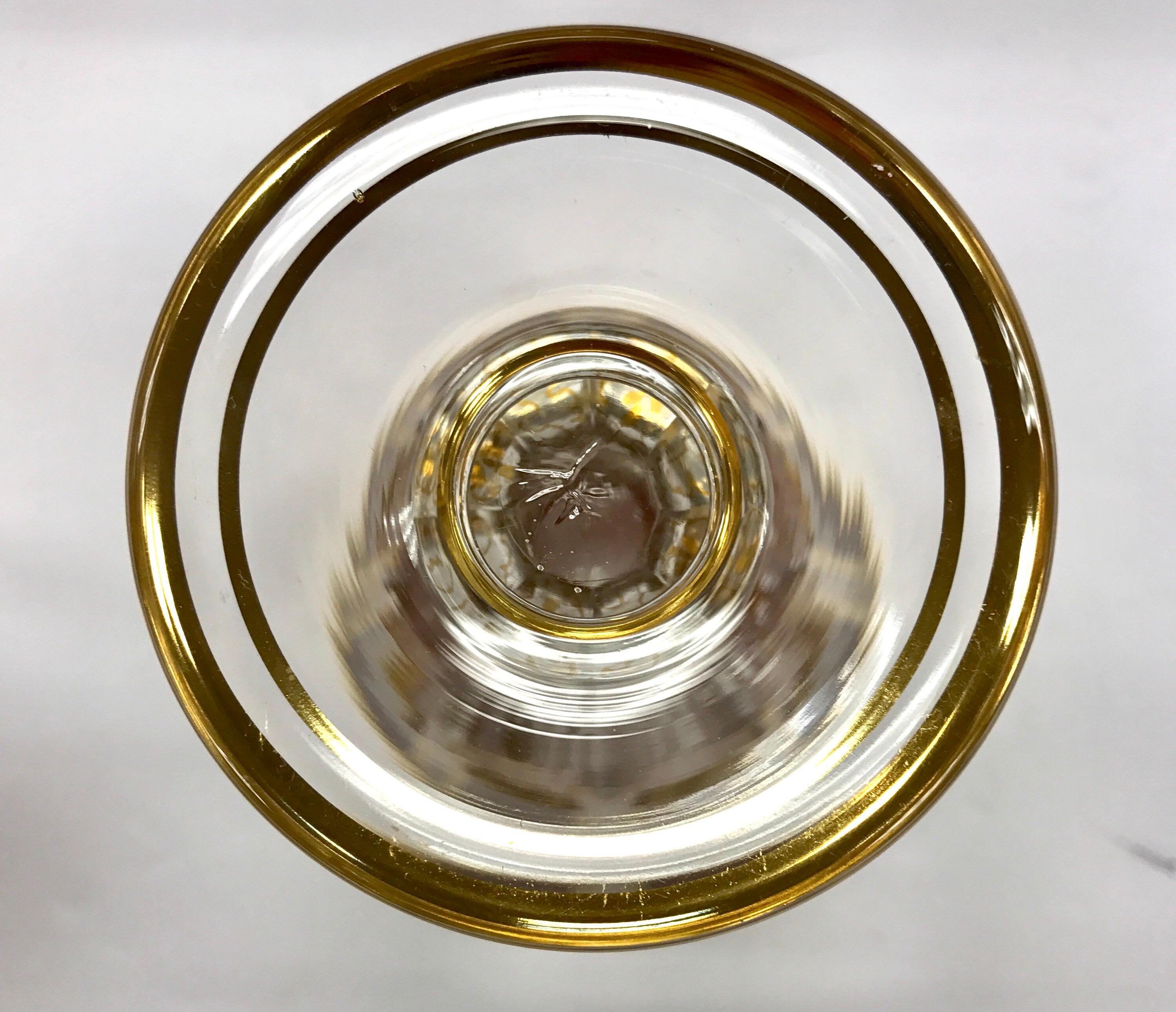 Art Glass Moser Pair of Burgundy and Gold Bohemian Wine Glasses Goblets