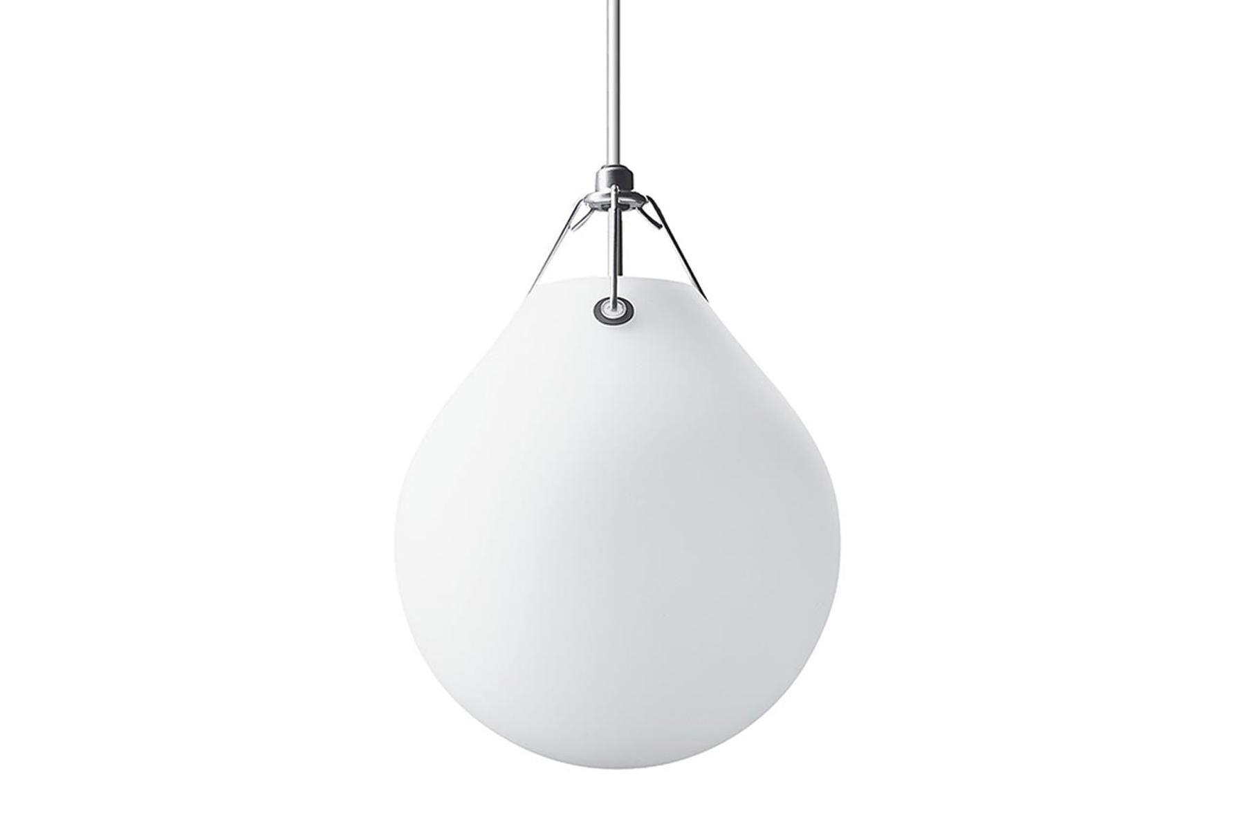 The Moser pendant was designed by Swedish ceramic artist, Anu Moser, in 2002. The designer drew inspiration for the various shapes in the light from observing how molten glass develops when you first start to blow it. The light was developed for