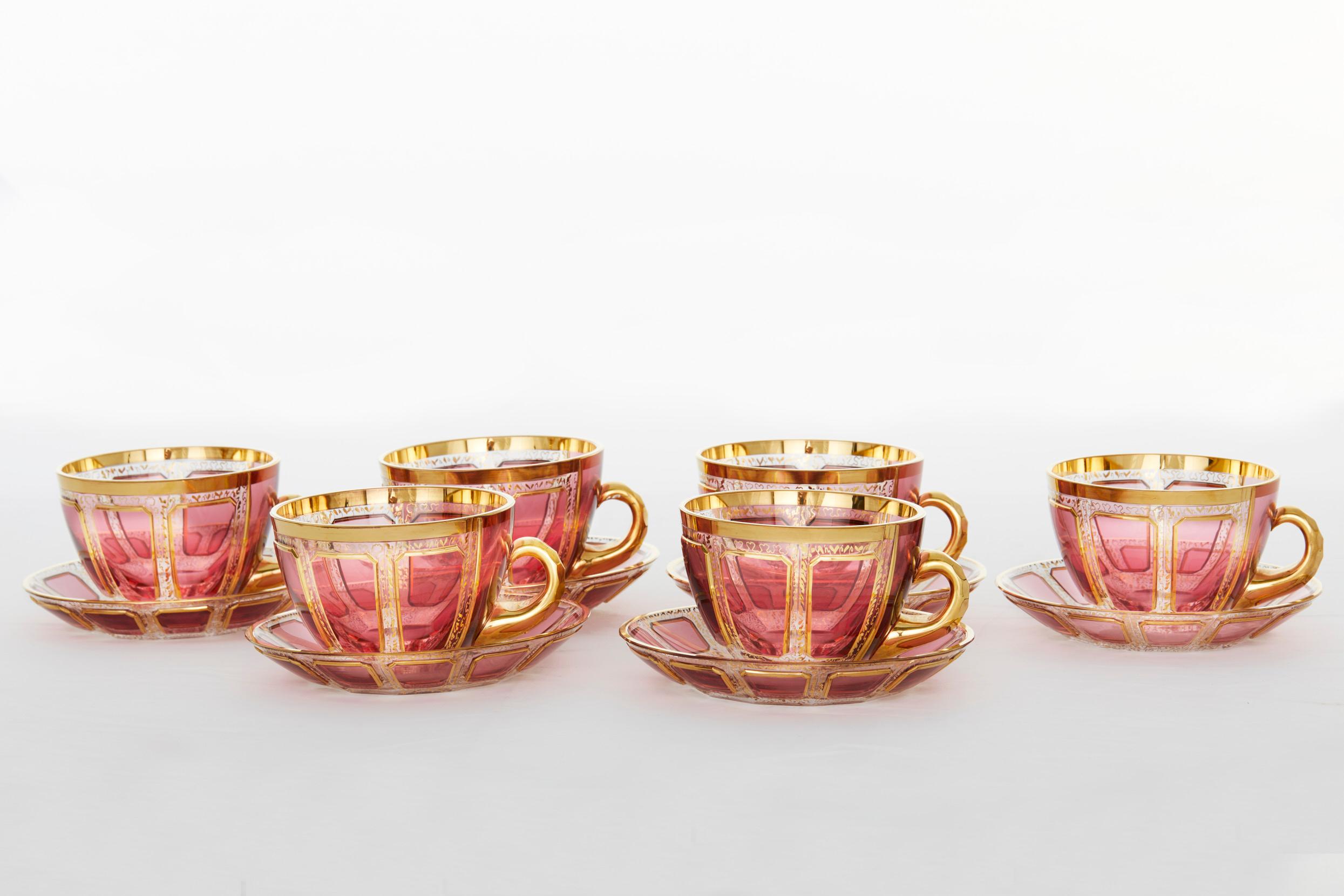 Czech Moser Pink Paneled / Gilt Glass Tea / Coffee Service