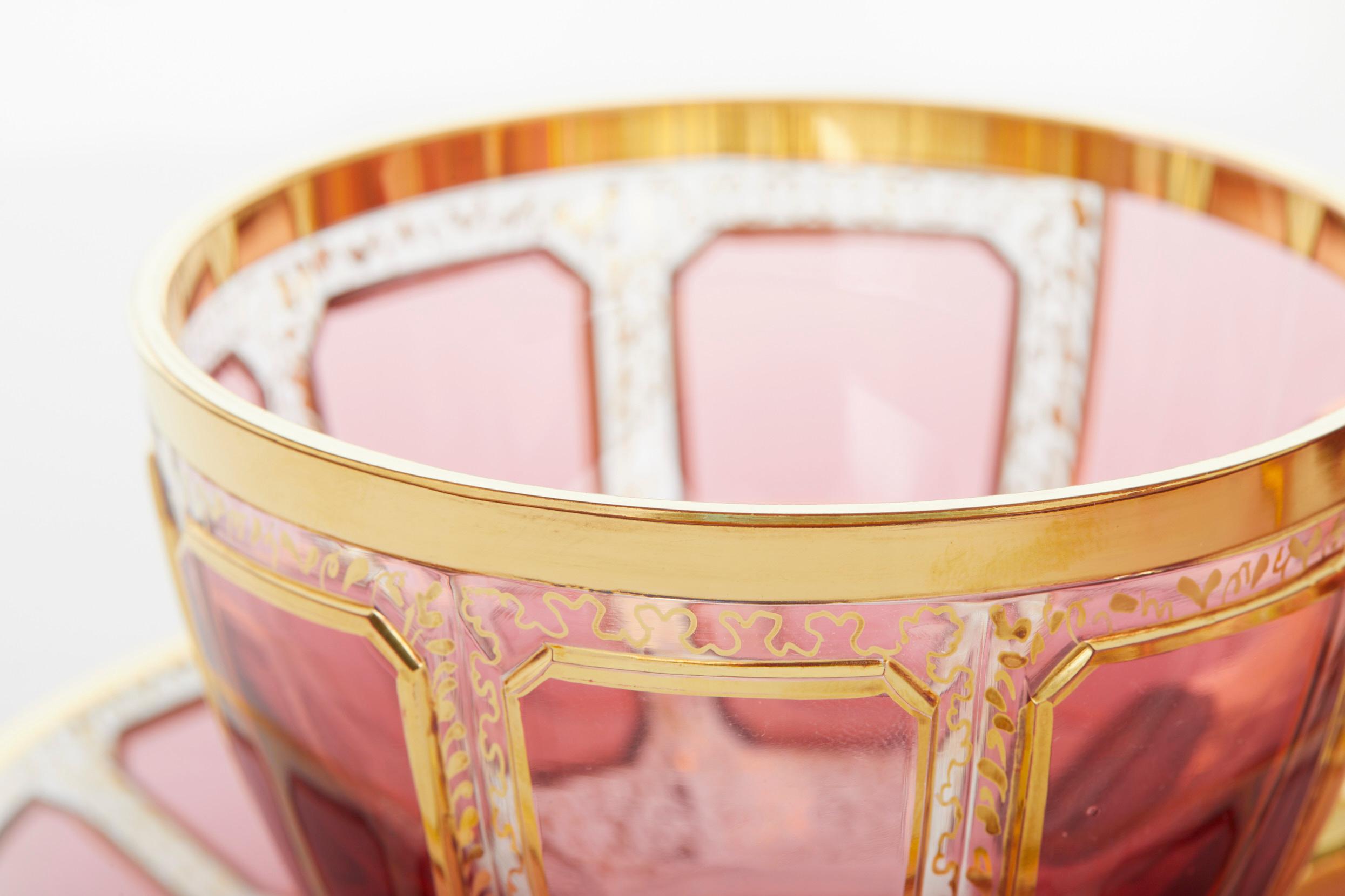 Moser Pink Paneled / Gilt Glass Tea / Coffee Service 2