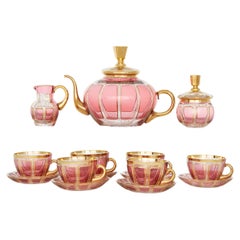 Vintage Moser Pink Paneled / Gilt Glass Tea / Coffee Service