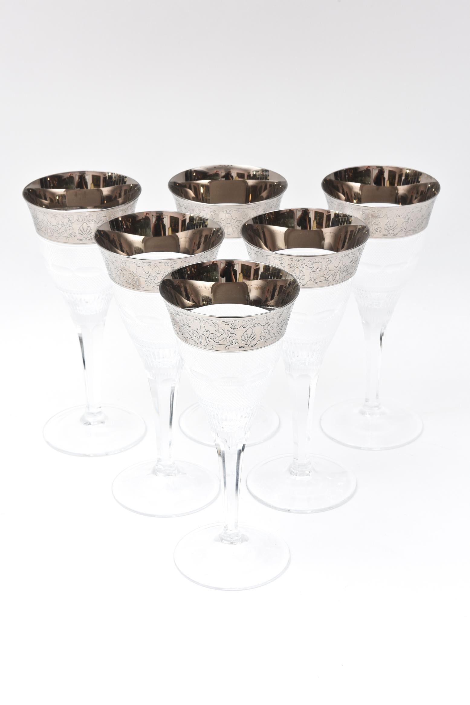 Hand-Crafted Moser Platinum Trimmed Cut Crystal Goblets, Tall Set of 6