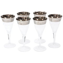 Moser Platinum Trimmed Cut Crystal Goblets, Tall Set of 6