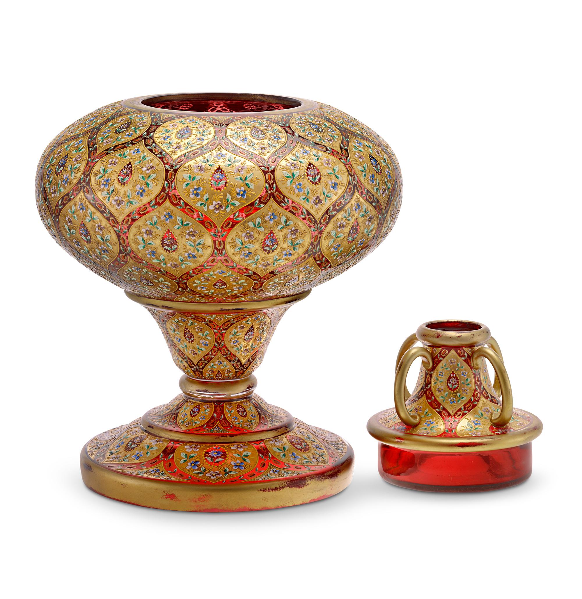 Bohemian Moser Rose Petal Jar