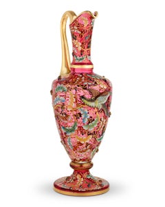 Moser Ruby Glass and Enamel Bird Ewer