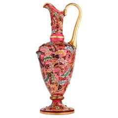 Moser Ruby Glass and Enamel Bird Ewer