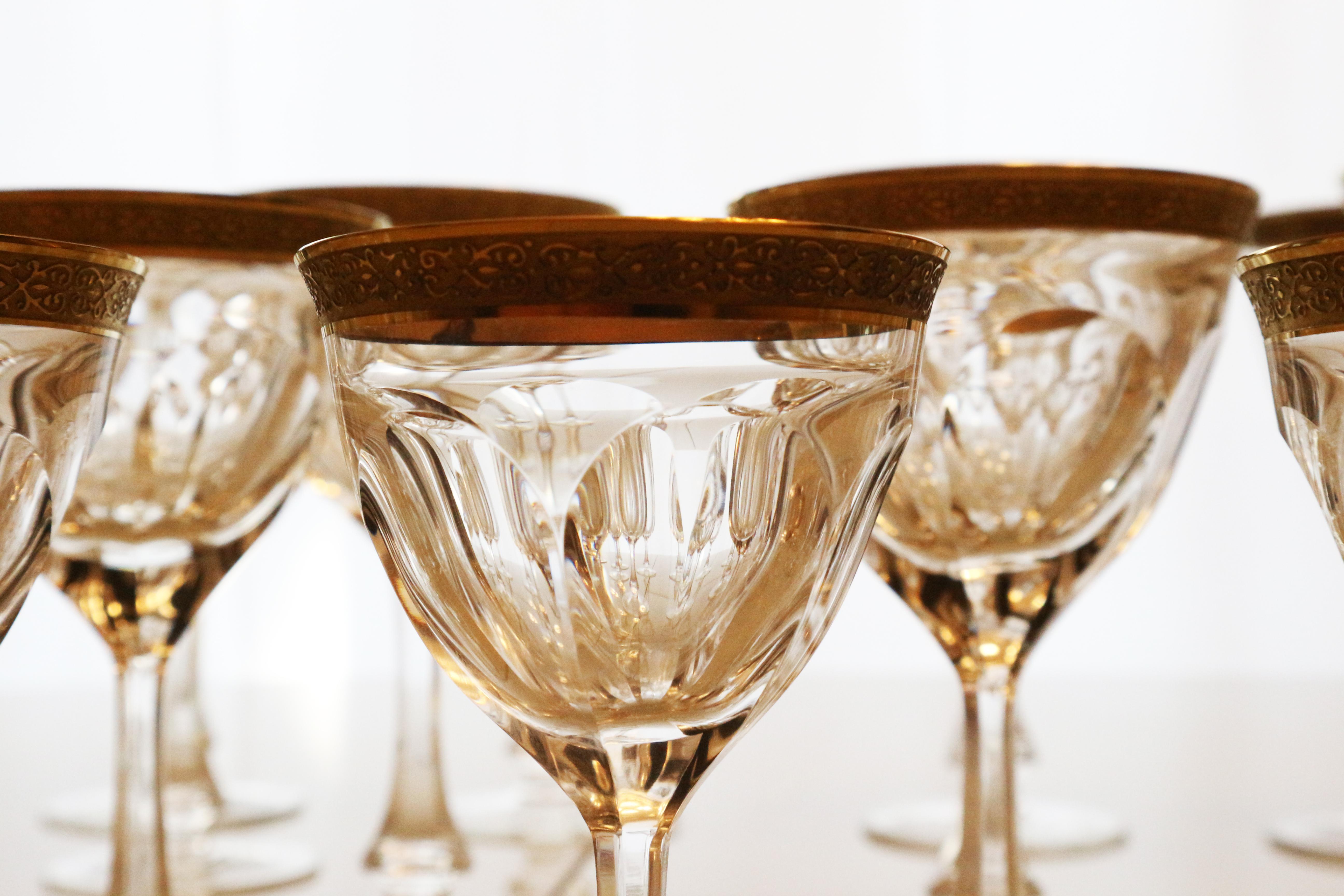 Czech Moser Set of 63 Pieces, Lady Hamilton, Clear Cristal with Gilded and Etched Band For Sale