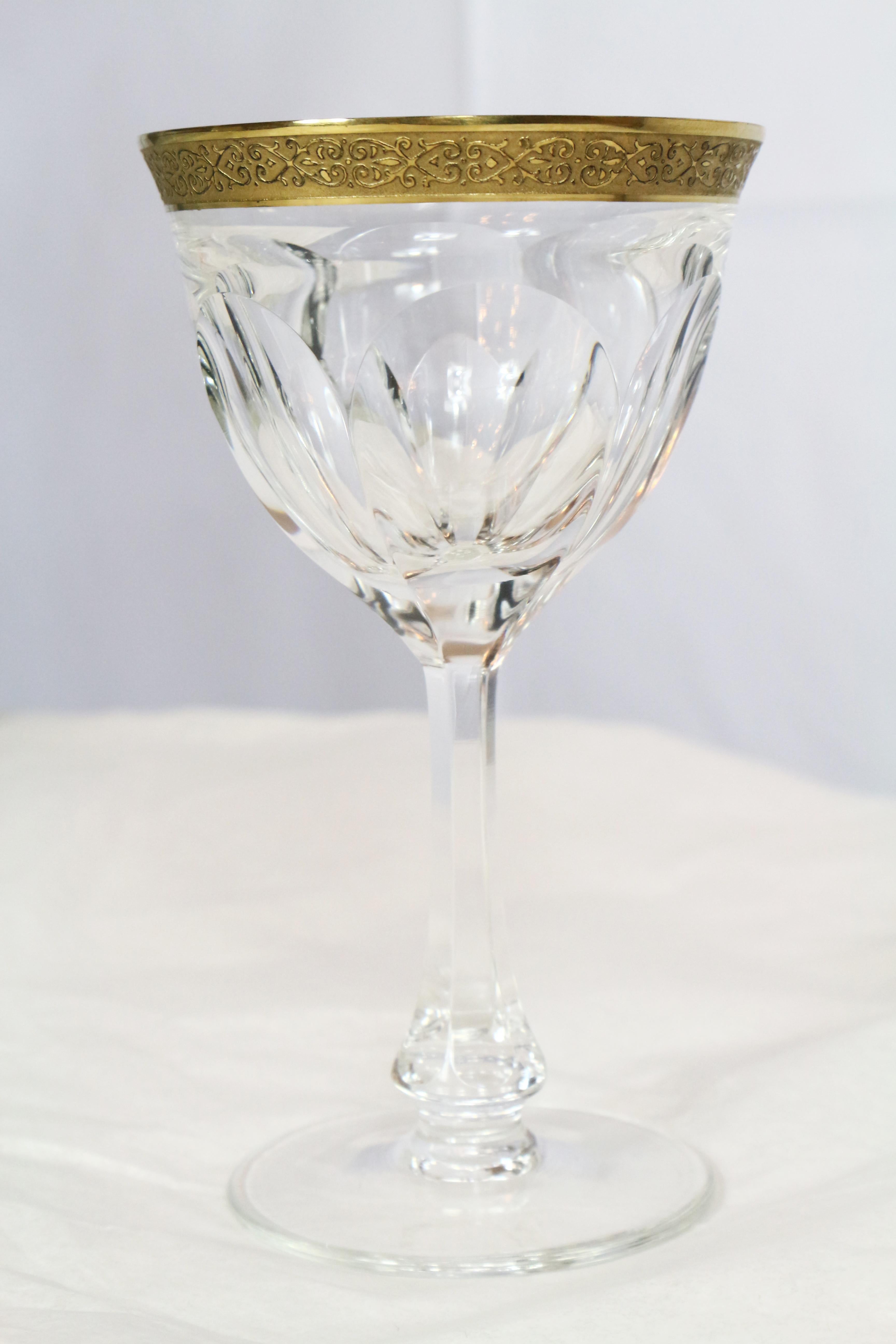 Cut Glass Moser Set of 63 Pieces, Lady Hamilton, Clear Cristal with Gilded and Etched Band For Sale