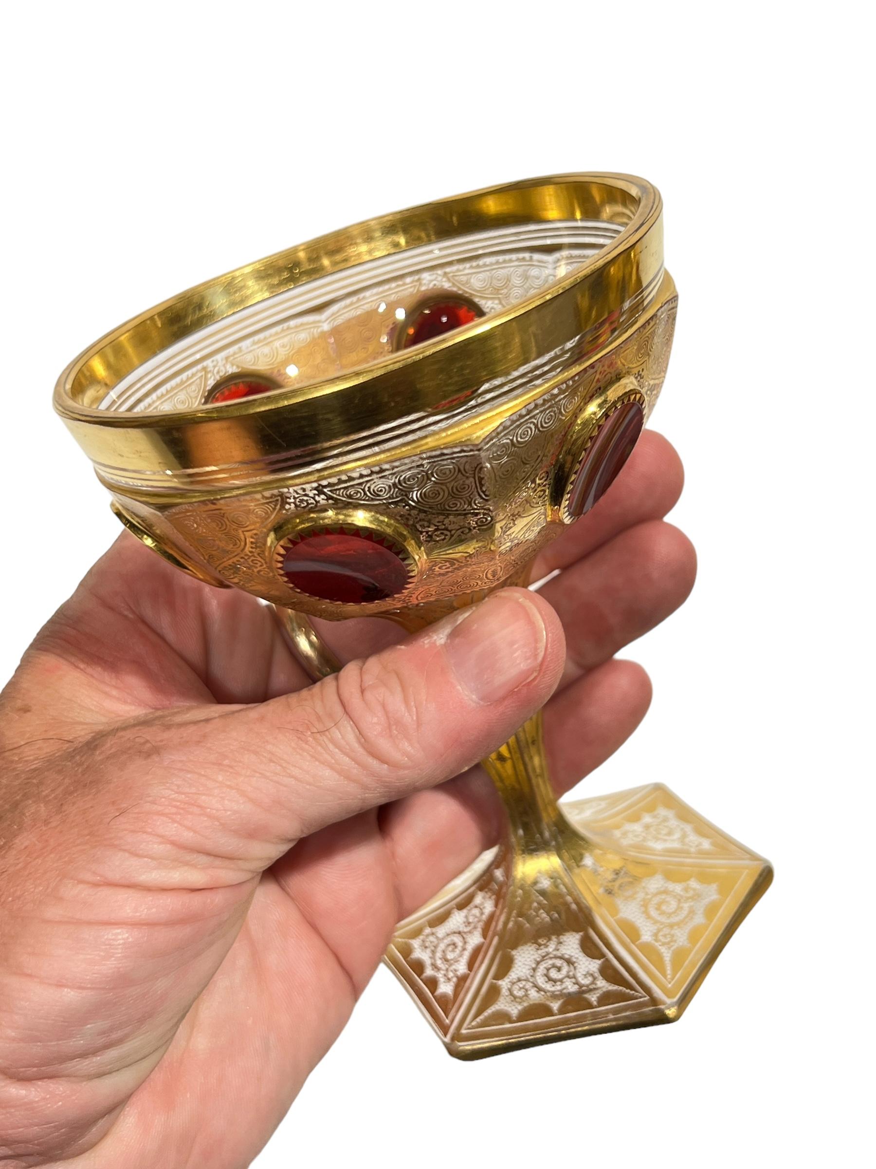 Moser Set of Eight (8) Gilt Glass Goblets / Wine Glasses In Good Condition In New York, NY
