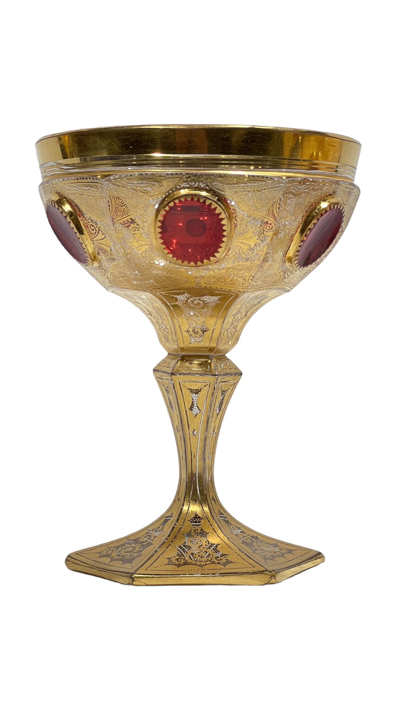 19th Century Moser Set of Eight (8) Gilt Glass Goblets / Wine Glasses